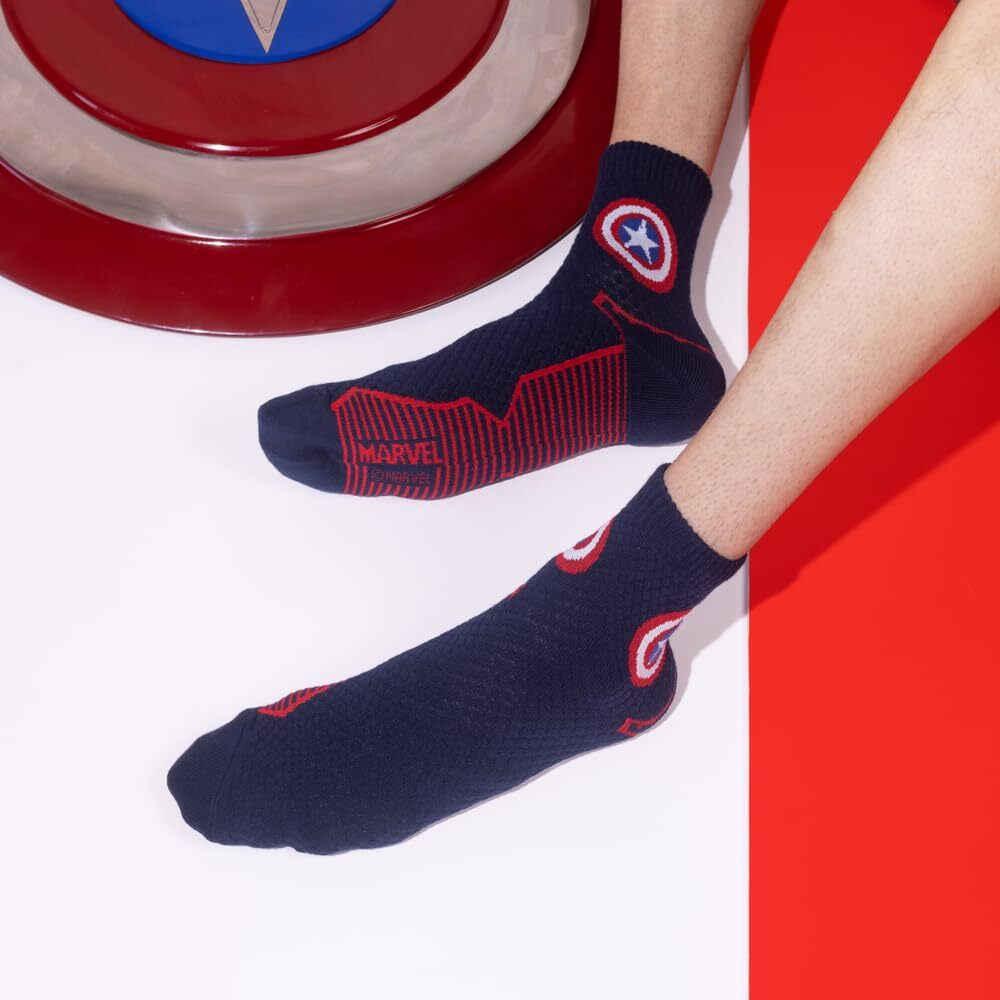 BALENZIA X Marvel Iron Man,Captain America & Hulk Logo Themed High Ankle Half Cushioned Sports Socks for Men-(Pack of 3 Pairs)(Free Size) White,Green,Navy