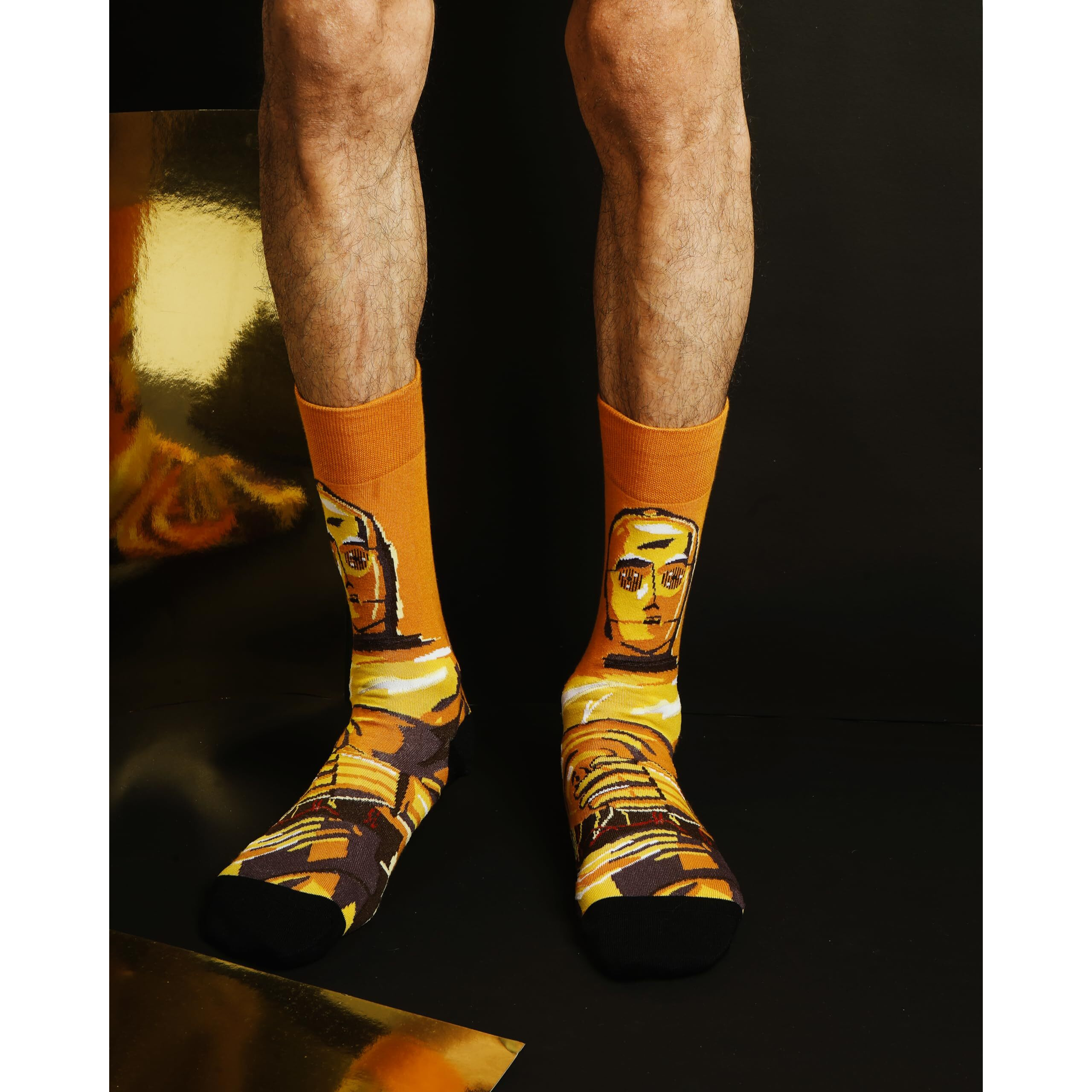 BALENZIA X STAR WARS Character Men's Crew/Calf Socks with Giftbox  Pack of 4(Multicolored)| Chewbacca, C-3PO, Darth Vader and Clone Trooper (Free Size)