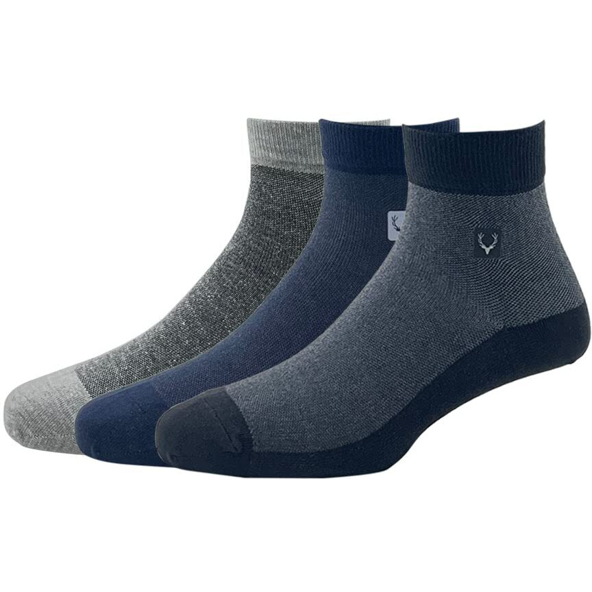 Allen Solly Men's Cotton Quarter Length Socks (Pack Of 3) - Black, Navy, Light Grey Melange