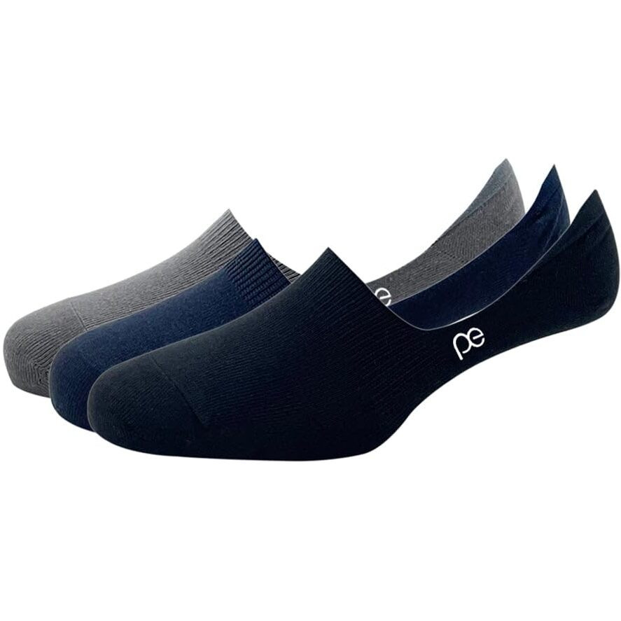 Peter England Mens Cotton No Show Socks (Pack of 3) Dark Grey, Navy, Black