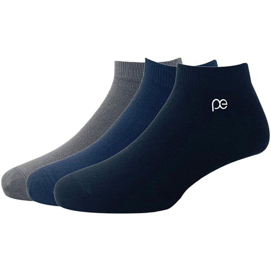 Peter England Mens Cotton Ankle Length Socks (Pack of 3) Dark Grey, Navy, Black