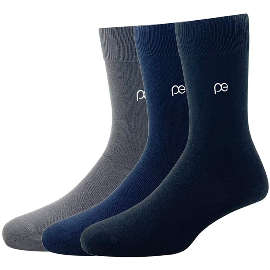 Peter England Men's Cotton Full Length Socks (Pack of 3) Dark Grey, Navy, Black
