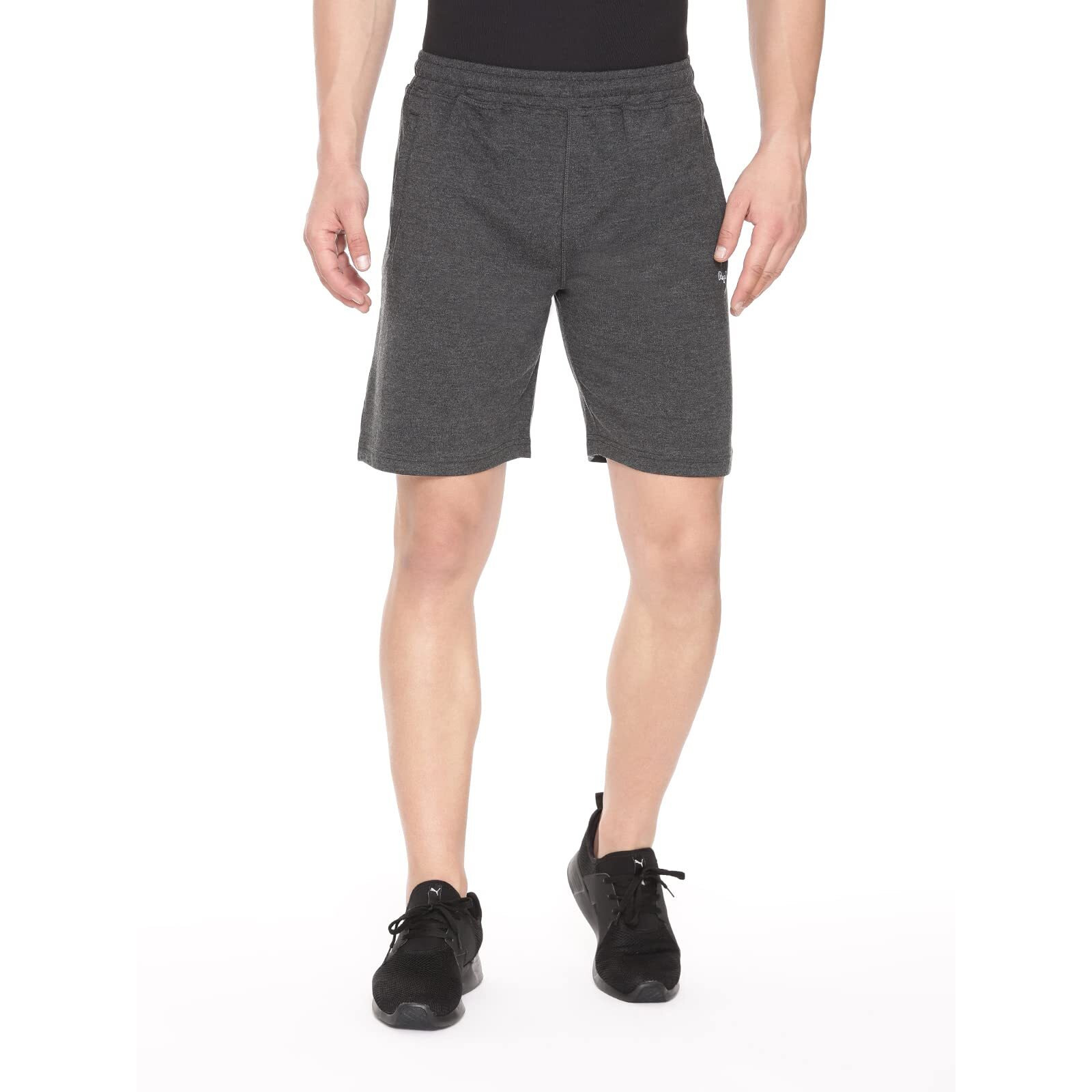 Pepe Jeans Athleisure Men Knit Cotton Stretch Shorts | Breathable Cotton Jersey, Gym and Casual Wear | with Drawstring and Zip Pocket in Black Melange - L