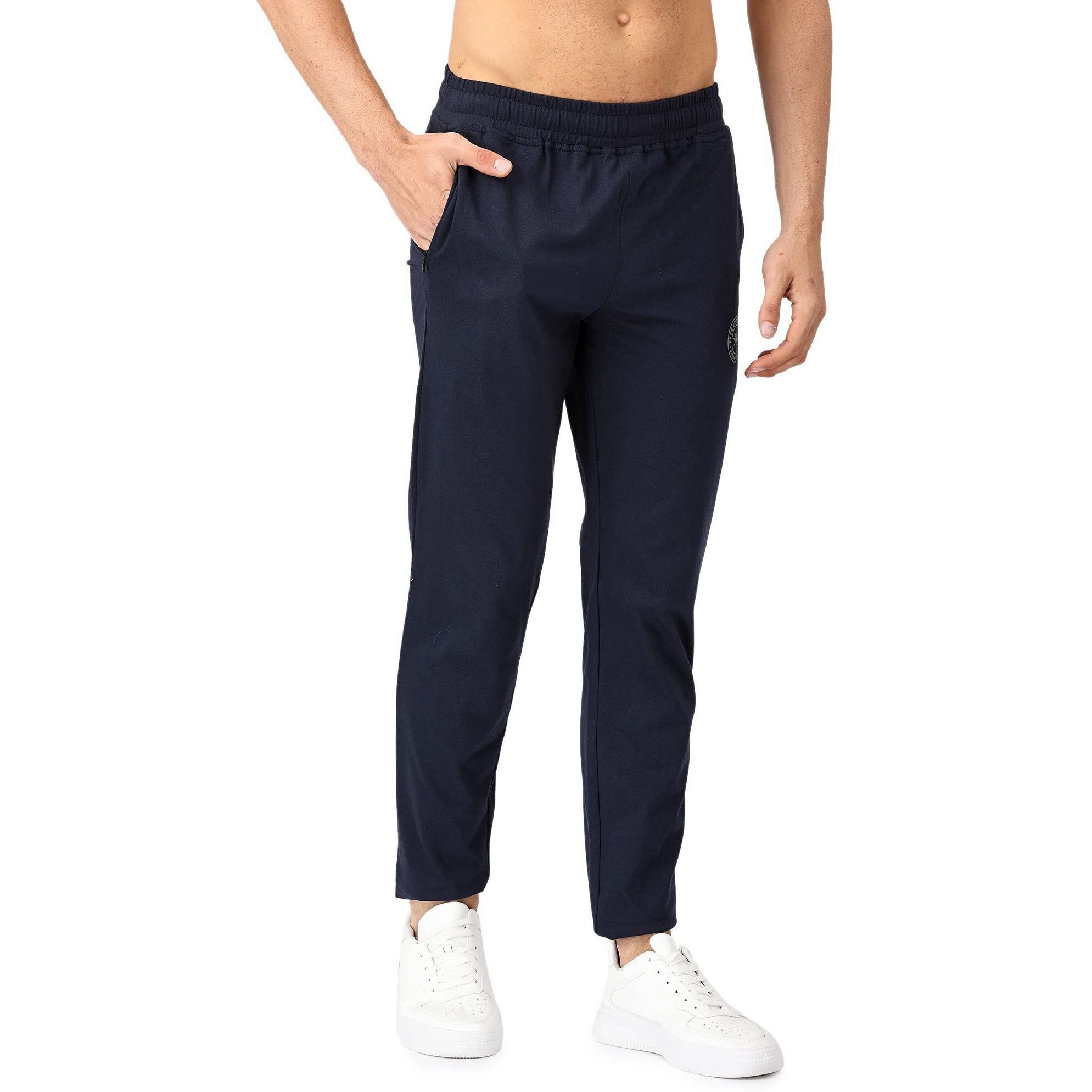 Pepe Jeans Athleisure Men Slim Fit Cotton Stretch Track Pants  Sporty Cotton Jersey Lounge Pants | with Encased Elastic Waist & Side Pockets in Navy - XL