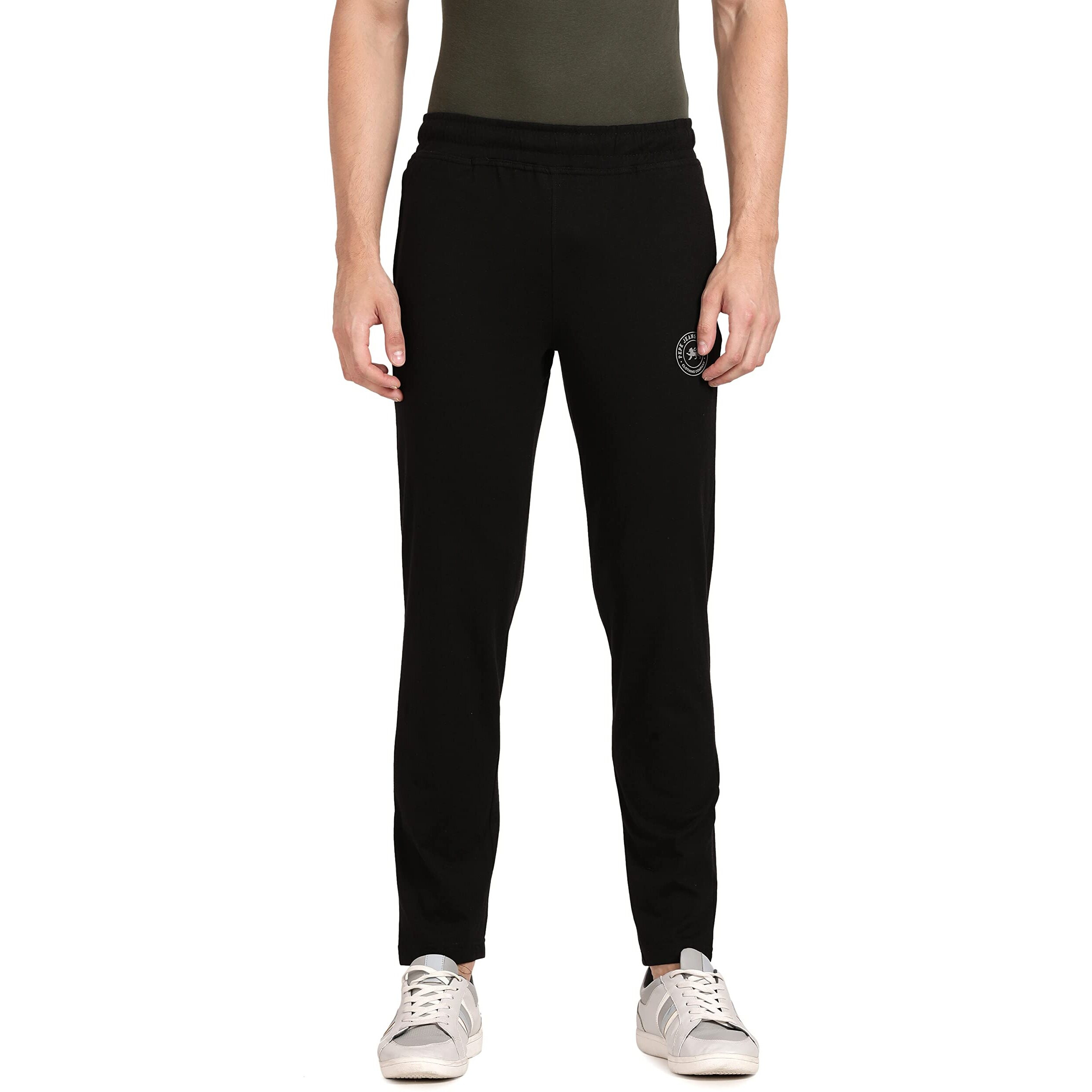 Pepe Jeans Athleisure Men Slim Fit Cotton Stretch Track Pants | Sporty Cotton Jersey Lounge Pants | with Encased Elastic Waist & Side Pockets in Black - M