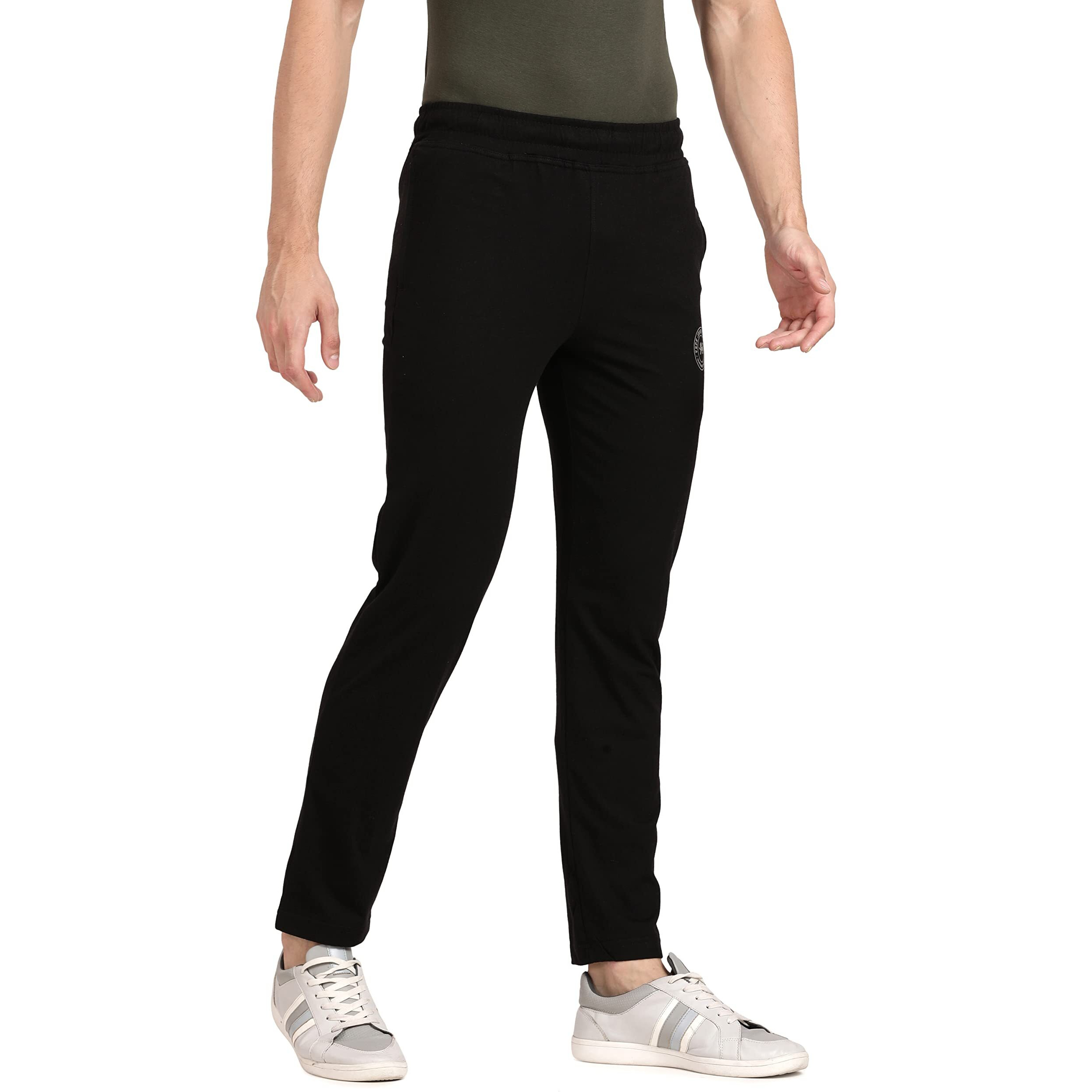 Pepe Jeans Athleisure Men Slim Fit Cotton Stretch Track Pants | Sporty Cotton Jersey Lounge Pants | with Encased Elastic Waist & Side Pockets in Black - M