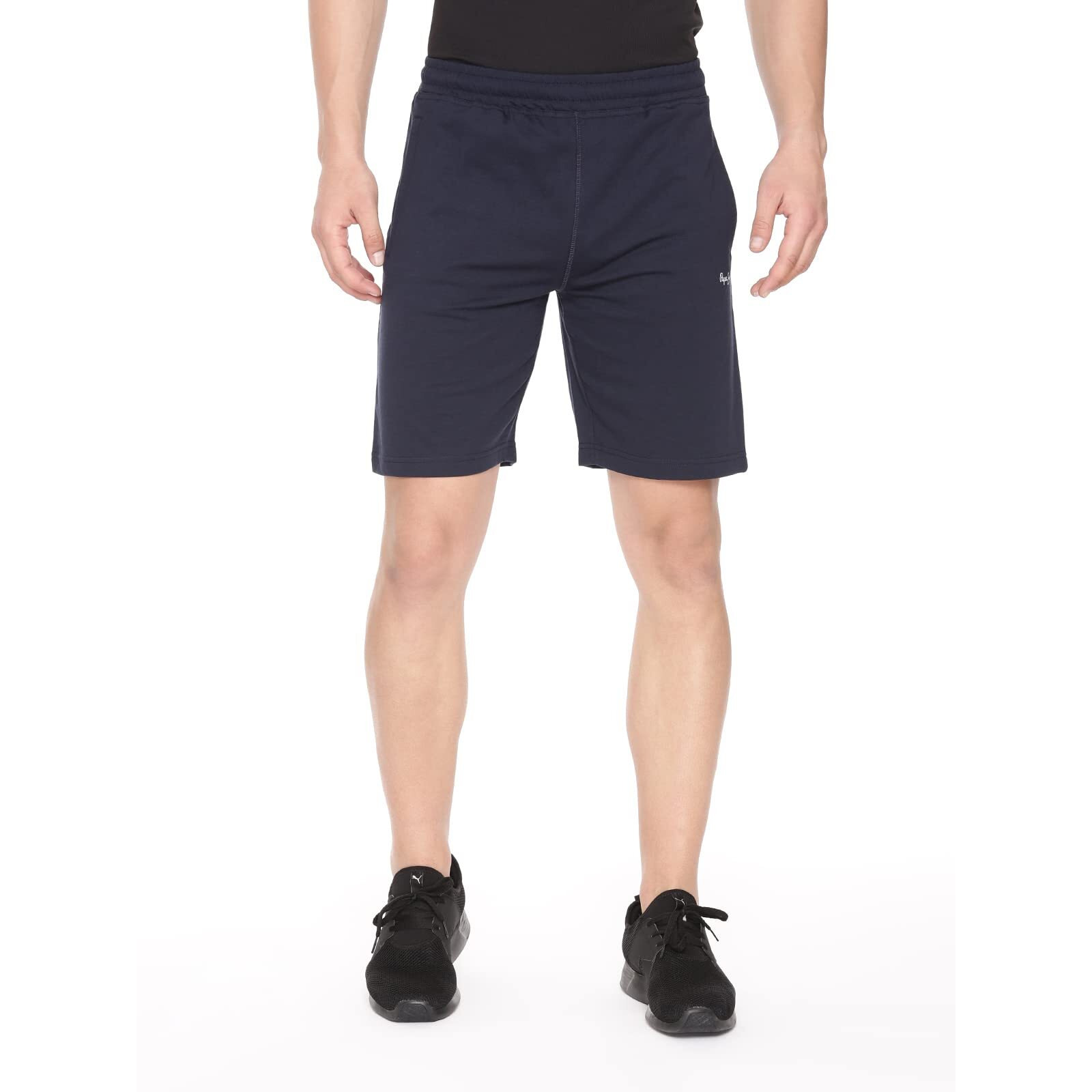 Pepe Jeans Athleisure Men Knit Cotton Stretch Shorts | Breathable Cotton Jersey, Gym and Casual Wear | with Drawstring and Zip Pocket in Navy Blue - XL