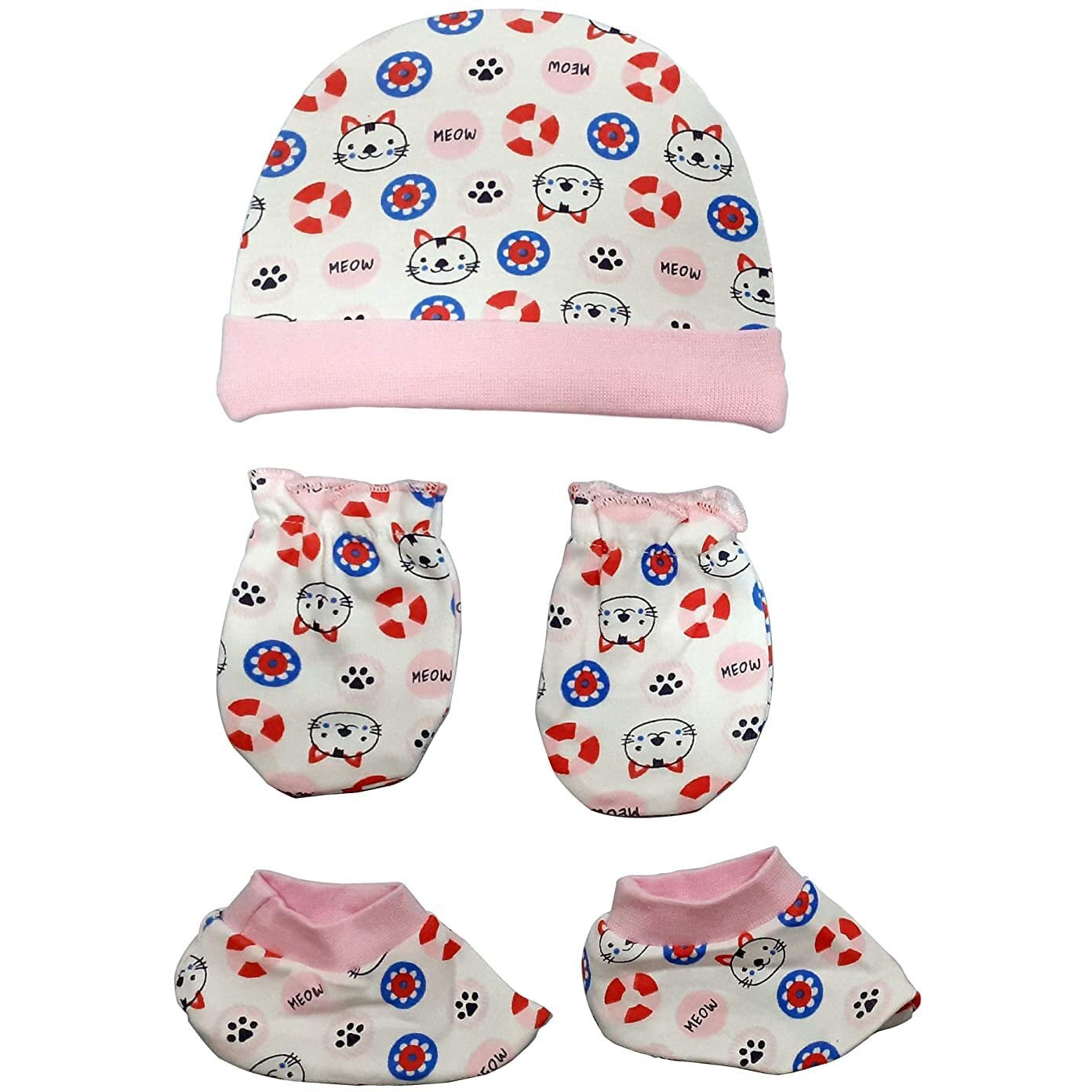 LUVLAP CAPS Booties Mittens Set Kitty Penguin Print PO2