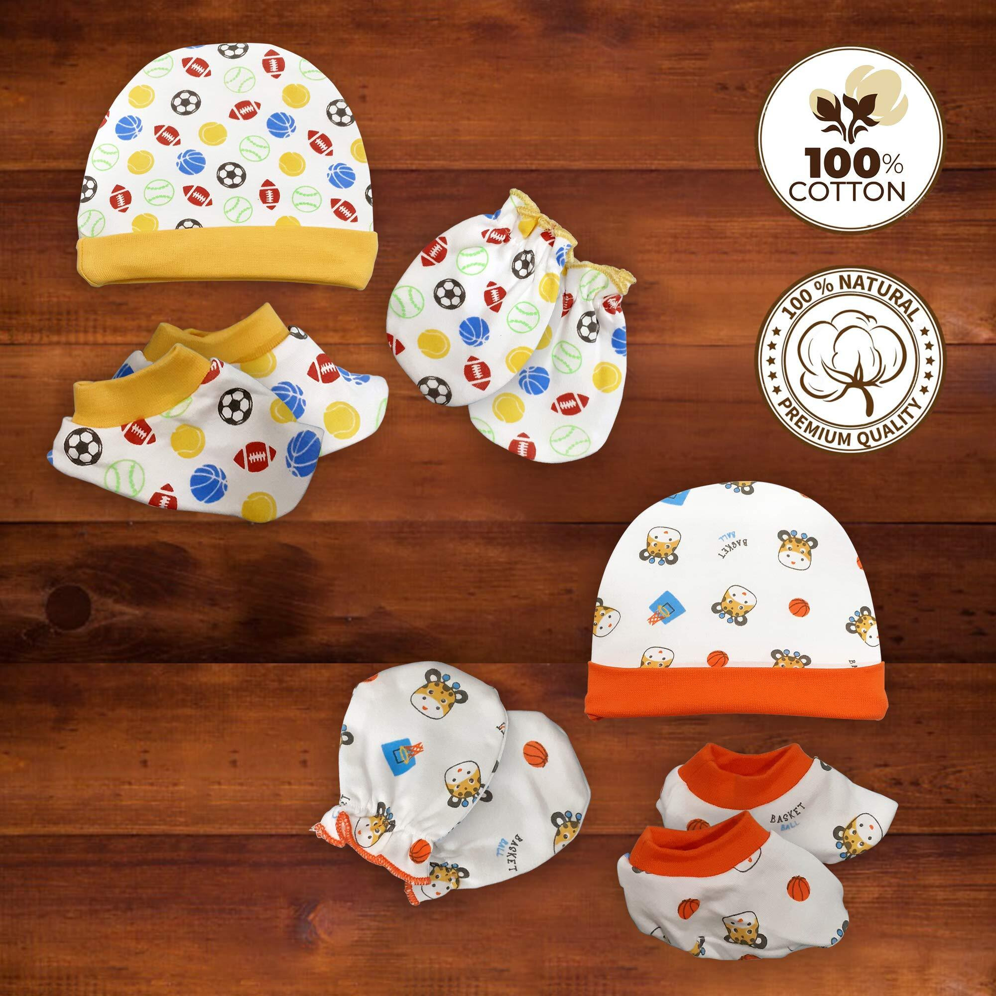 LuvLap CAPS Booties Mittens Set Lion Rugby Balls Print PO2