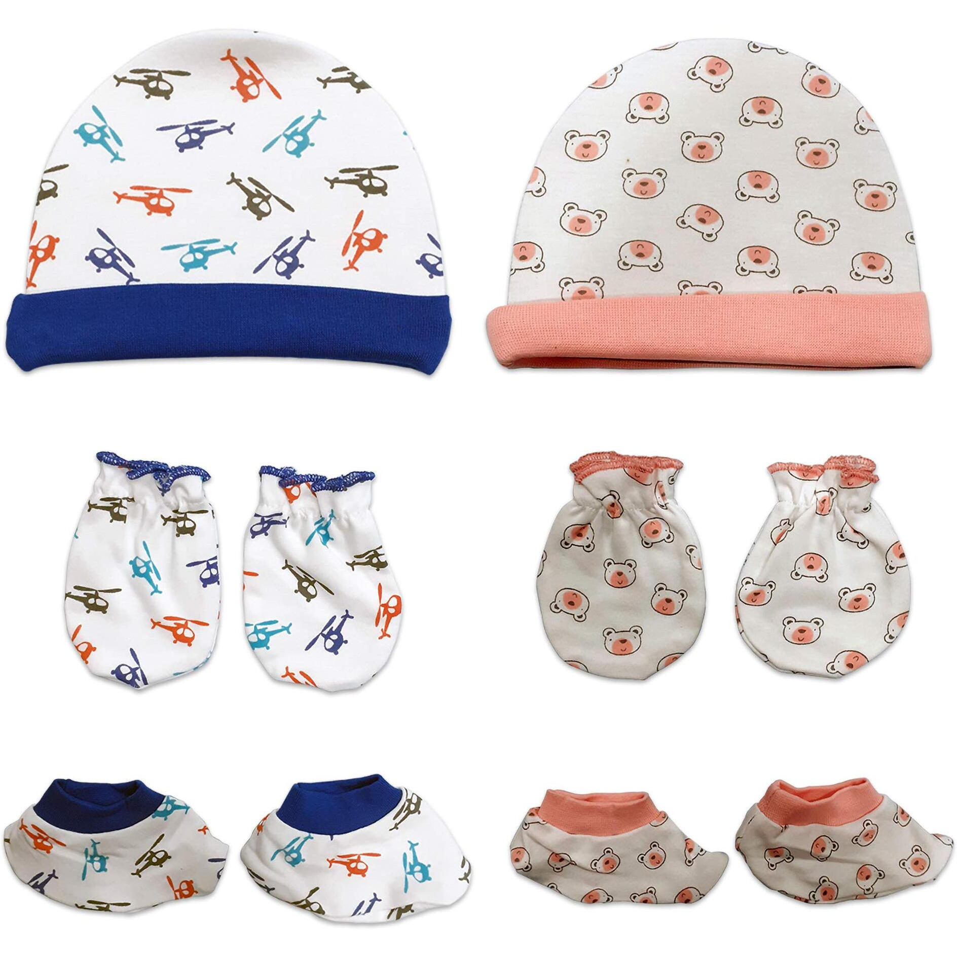 LuvLap CAPS Booties Mittens Set Helicopter Bear FACE Print PO2