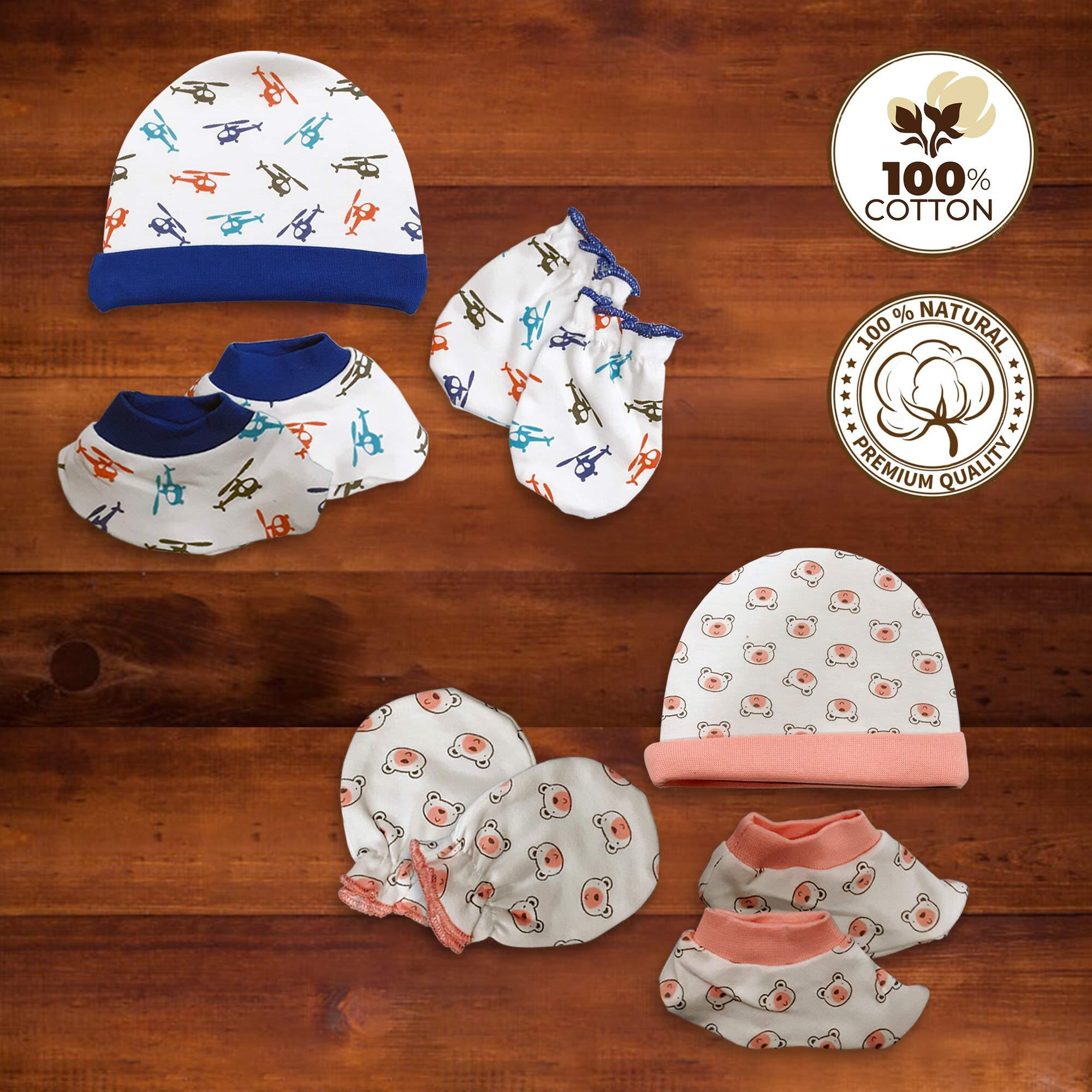 LuvLap CAPS Booties Mittens Set Helicopter Bear FACE Print PO2