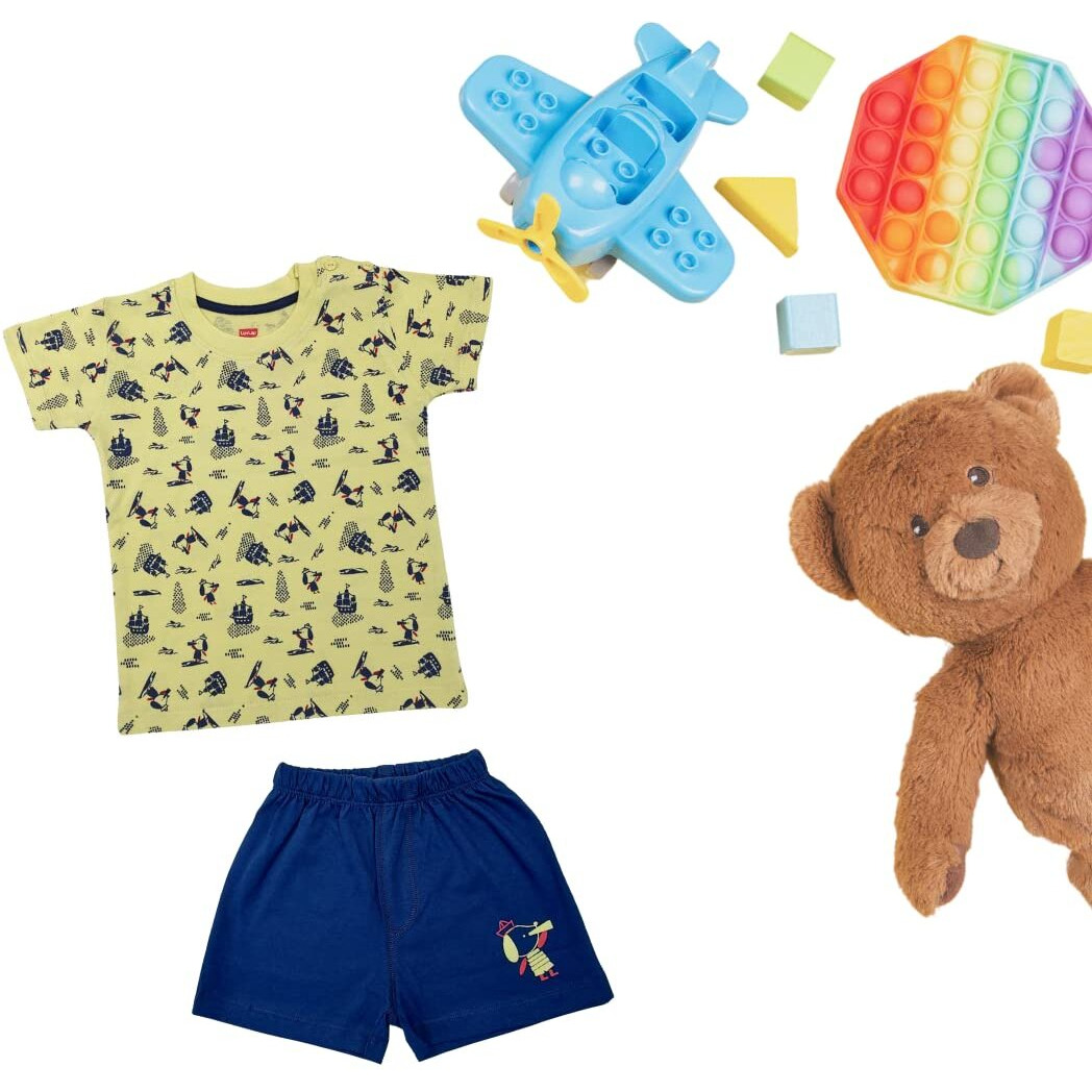LuvLap Half Sleeve Boys T-Shirt & Shorts Sets, For Baby, Infants & Toddlers, Multicolour, 100% Cotton, Baby Boy Dress, Baby Boy Clothes, Kids Clothing, Pack Of 3, 3 to 6 months