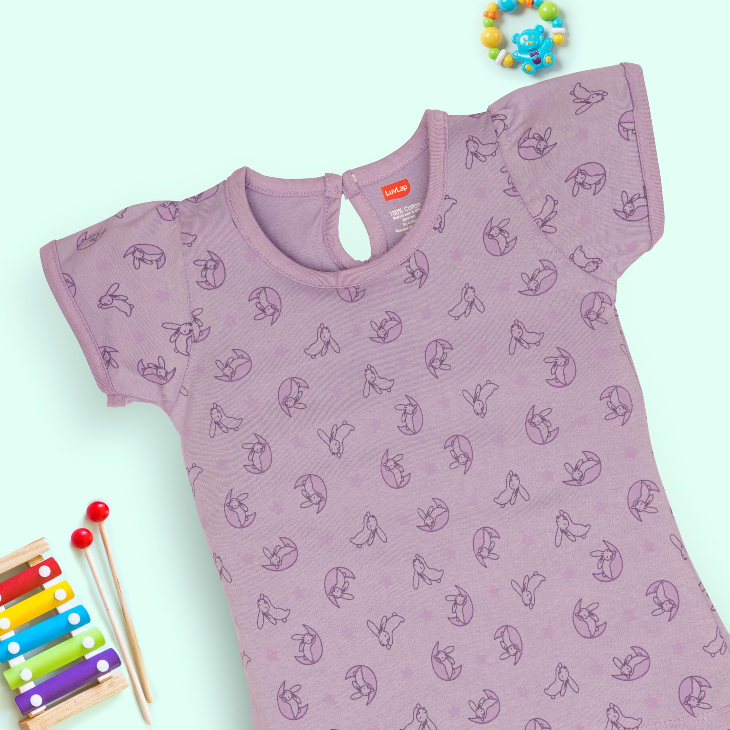LuvLap Baby Girls Pack of 5 Half Sleeve Top 100% Cotton, L (6 to 12 Months)