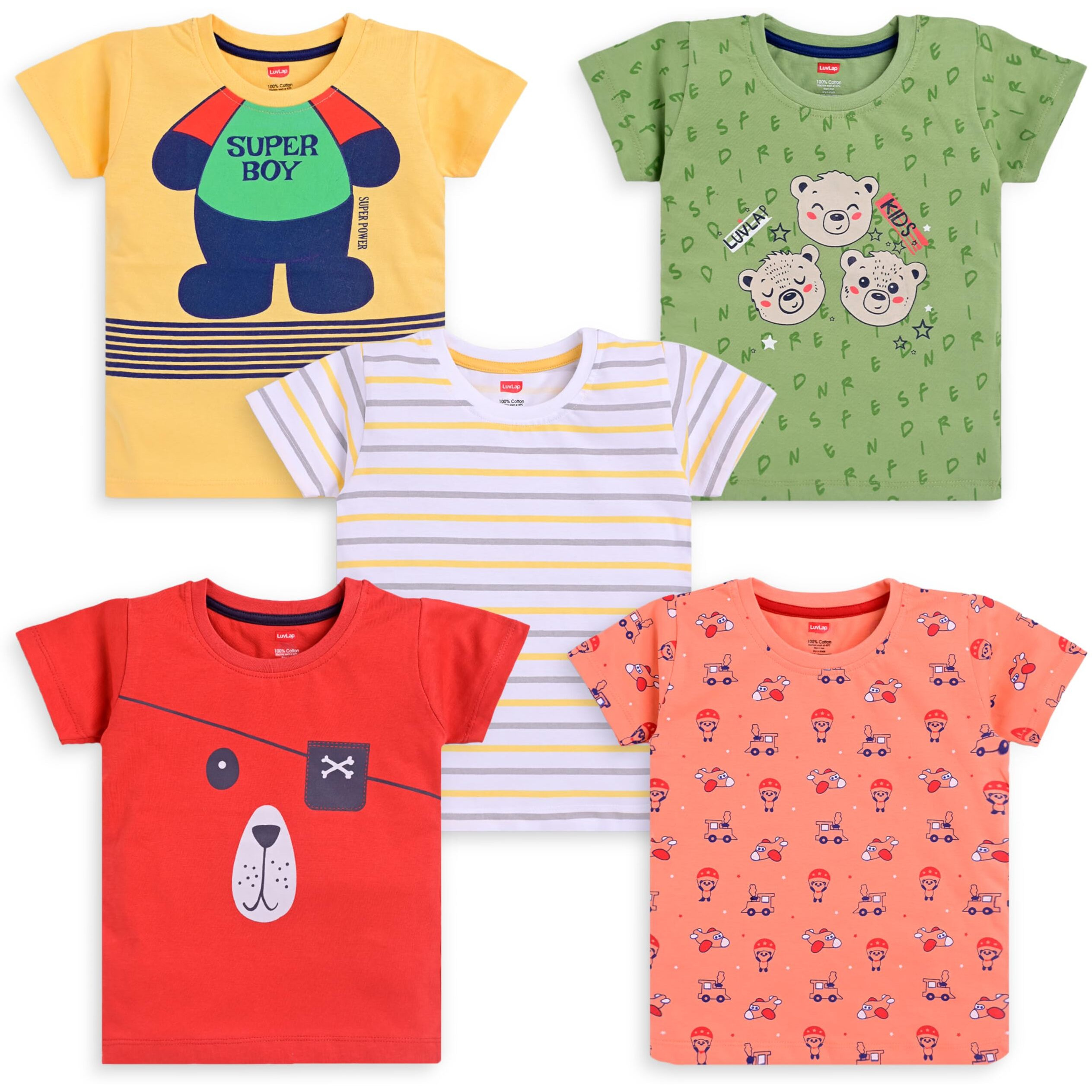 LuvLap Regular Fit H/S Boys T-Shirt (904616_Multicolour-3 18 to 24 Months)
