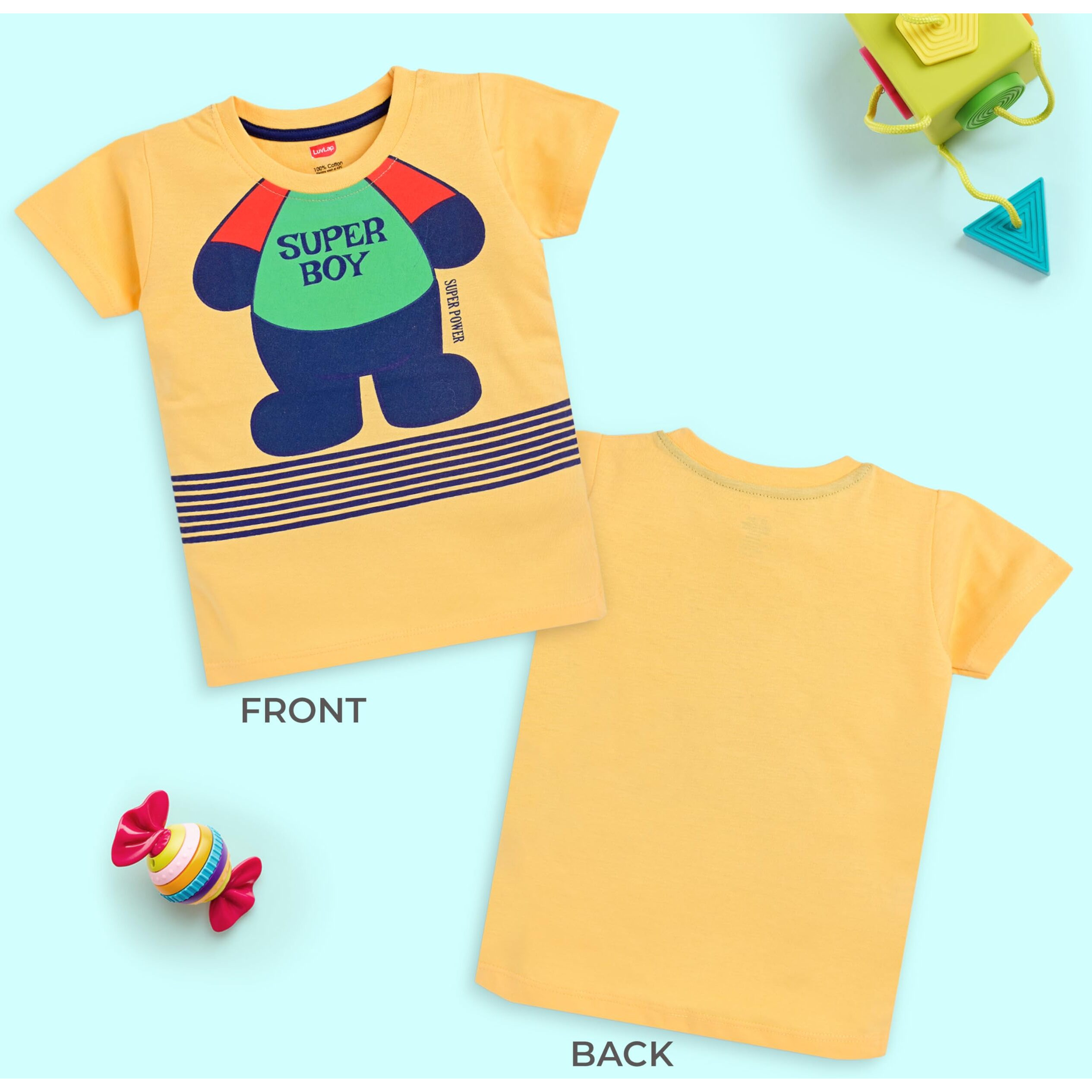 LuvLap Regular Fit H/S Boys T-Shirt (904616_Multicolour-3 18 to 24 Months)