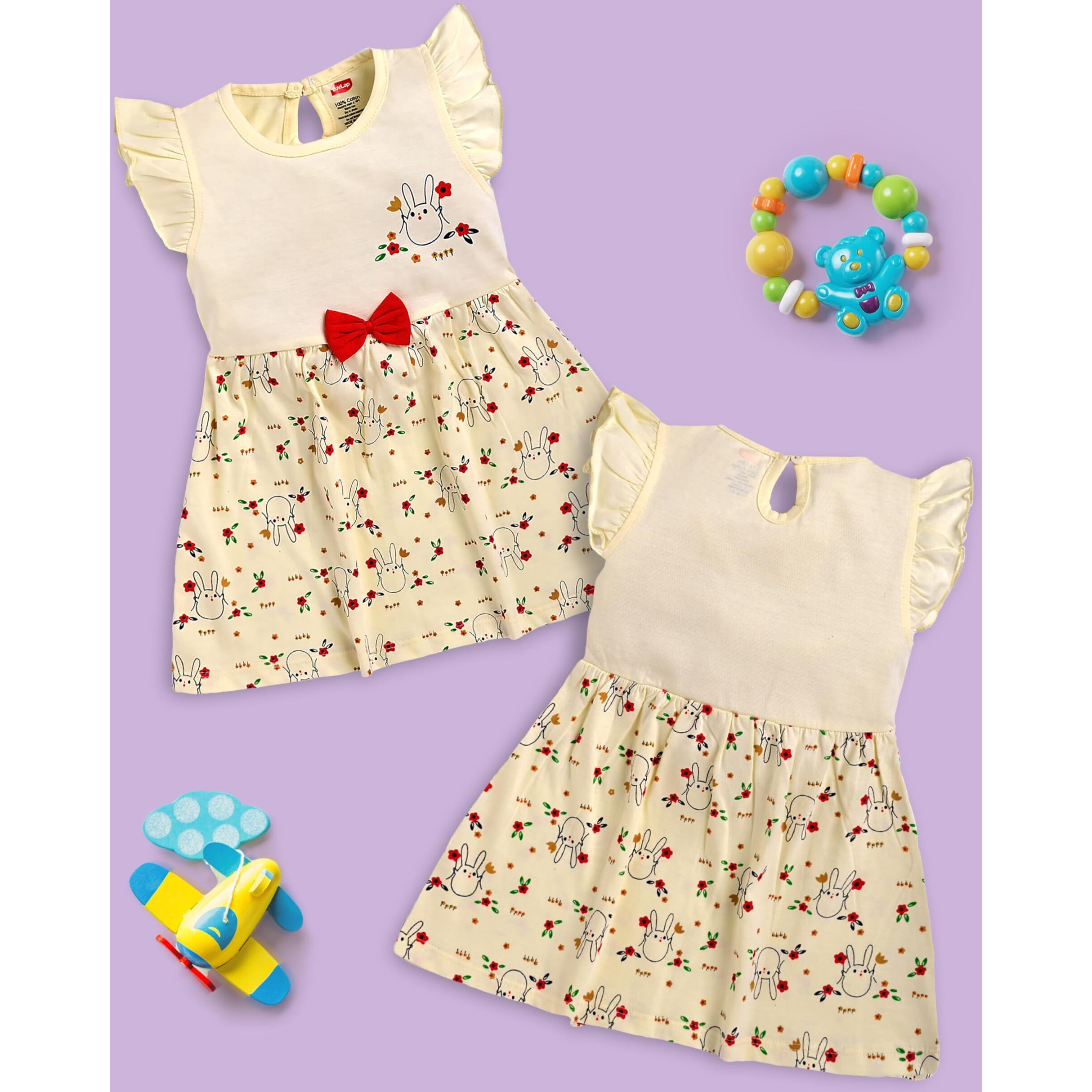 LuvLap Girl's Cotton A-Line Knee-Length H/S Frock (904642_Multicolour-1_6 to 12 Months)