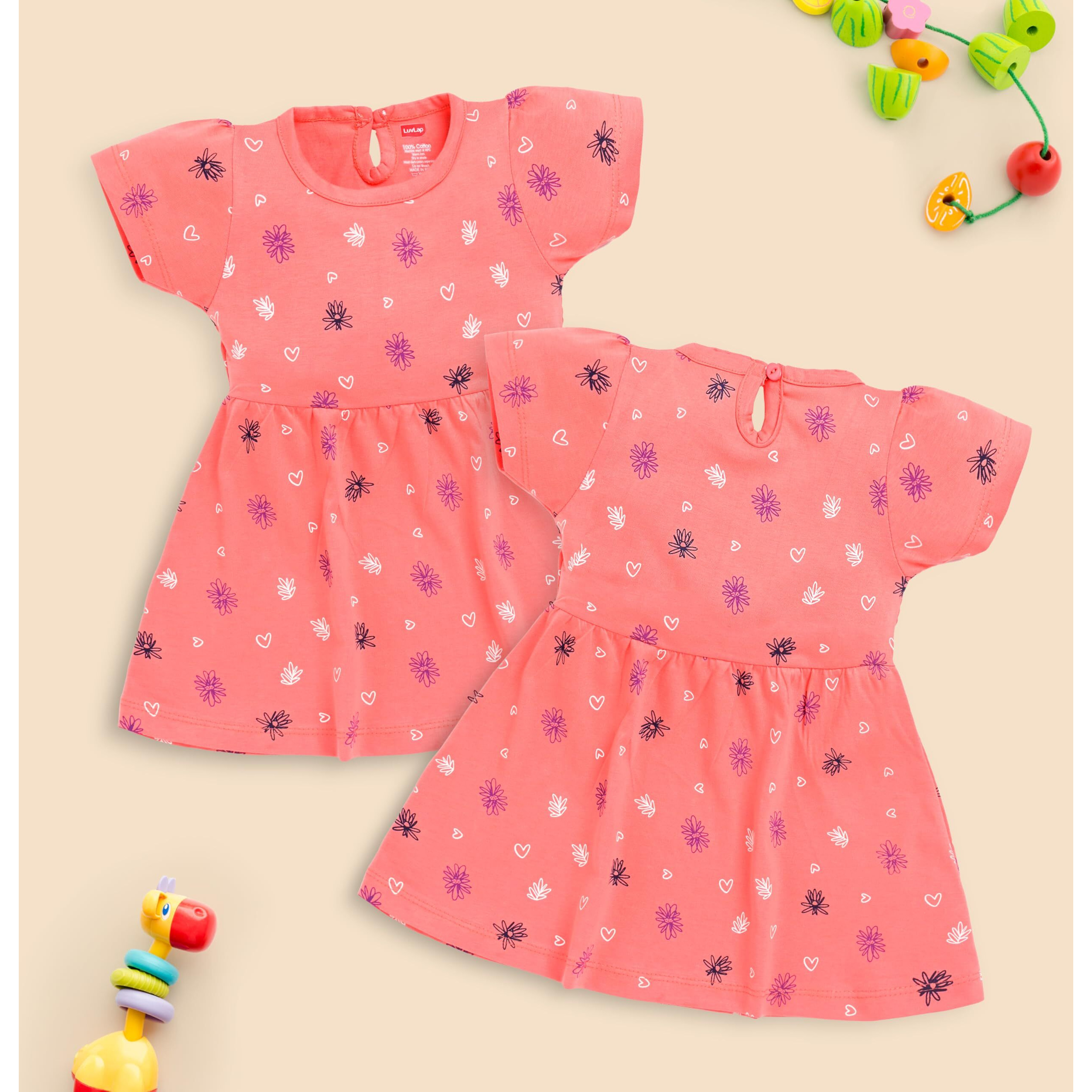 LuvLap Girl's Cotton A-Line Knee-Length H/S Frock (904932_Multicolour-3_12 to 18 Months)