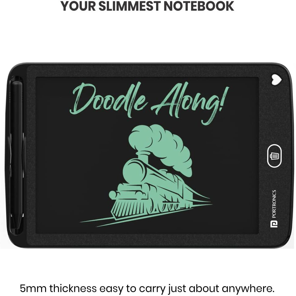 Portronics Ruffpad 8.5E Re-Writable LCD Writing Pad with Screen 21.5cm (8.5-inch) for Drawing, Playing, Handwriting Gifts for Kids & Adults, India's first notepad to save and share your child's first creatives via Ruffpad app on your Smartphone(Black)