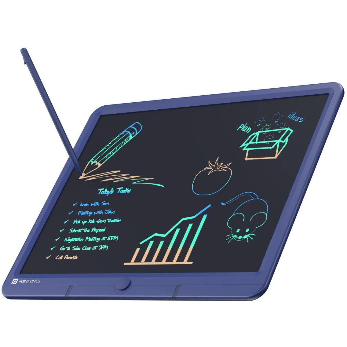 Portronics Ruffpad 15M 15Inch (38.1cm) Re-Writable Multicolor LCD Writing Pad with Smart Lock,India's first notepad to save and share your child's first creatives via Ruffpad app on your Smartphone(Blue)