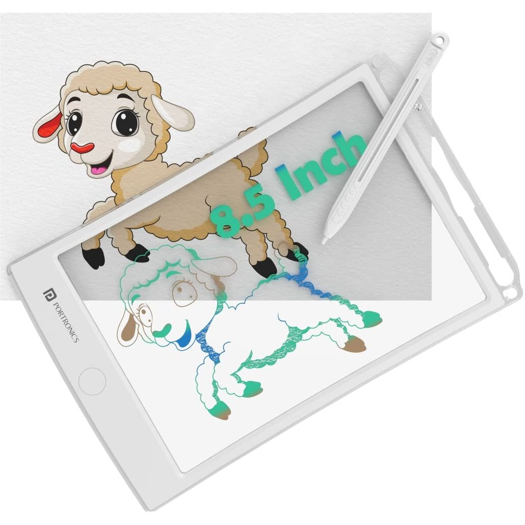Portronics Ruffpad One Transparent Multicolor LCD Writing Pad with 8.5 inch Writing Area, India's first notepad to save and share your child's first creatives via Ruffpad app on your Smartphone(White)
