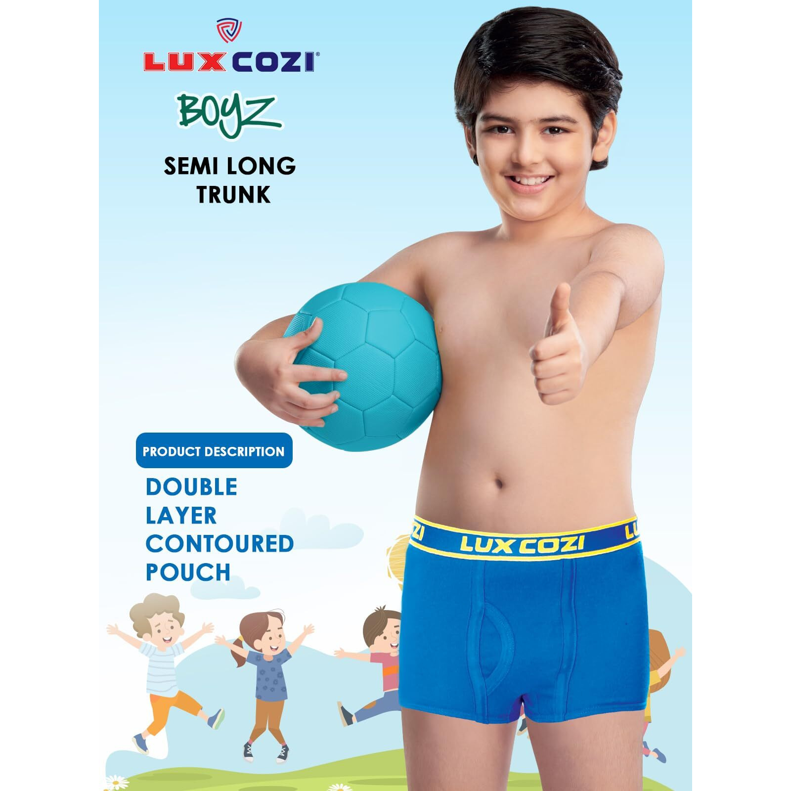 Lux Cozi Bigshot Boy's Pack of 4 Super Combed Cotton Outer Elastic Semi Long Plain Trunk for Kids (Size  70cm) Multicolour