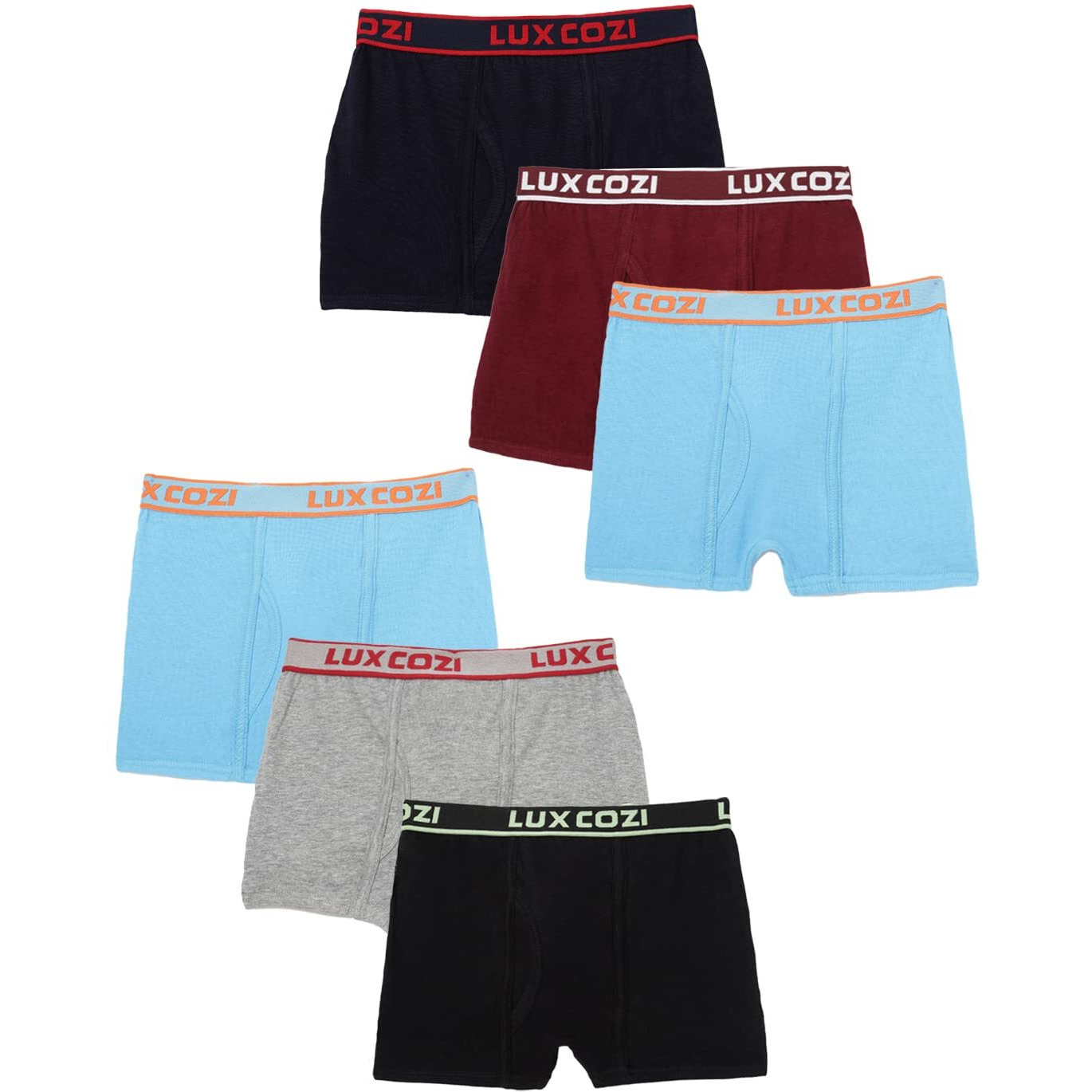 Lux Cozi Bigshot Boy's Pack of 6 Super Combed Cotton Outer Elastic Semi Long Plain Trunk for Kids (Size  75cm) Multicolour