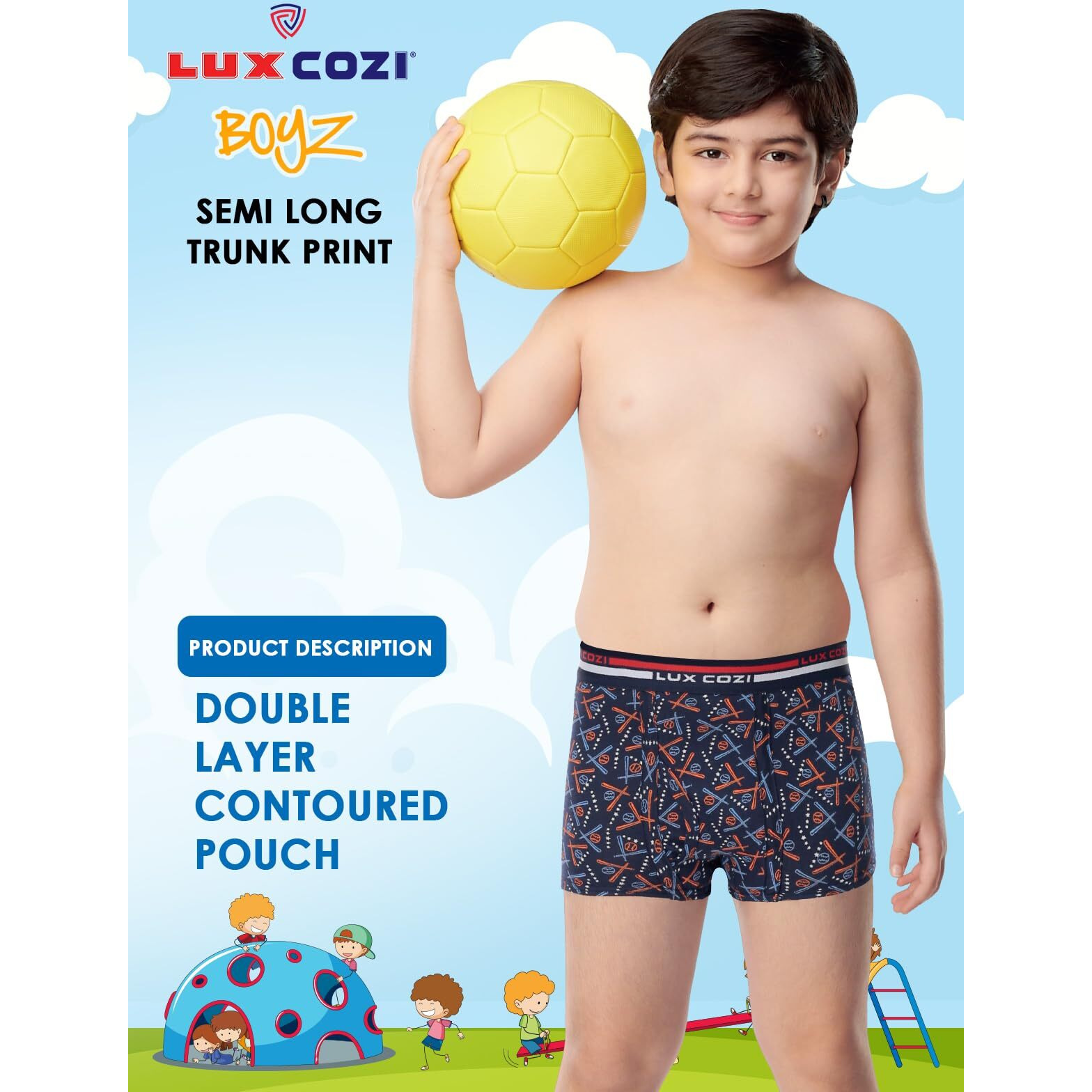 Lux Cozi Bigshot Boy's Pack of 6 Super Combed Cotton Outer Elastic Semi Long Printed Trunk for Kids (Size  55cm) Multicolour