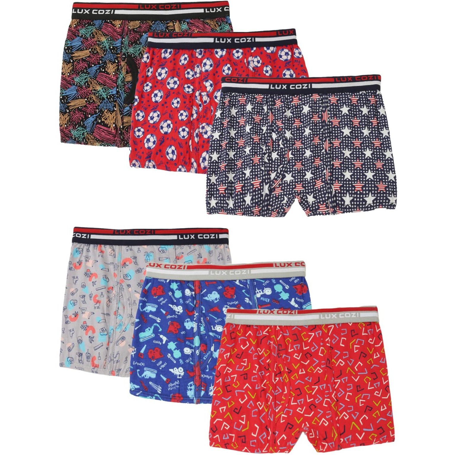 Lux Cozi Bigshot Boy's Pack of 6 Super Combed Cotton Outer Elastic Semi Long Printed Trunk for Kids (Size  75cm) Multicolour