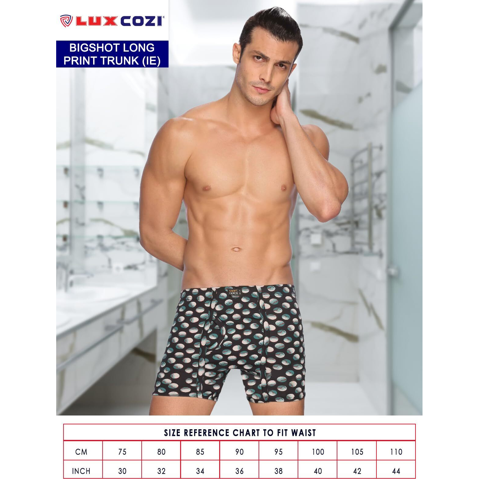 Lux Cozi Men's Pack of 5 Assorted Inner Elestic Long Printed Trunk (Size  90cm)