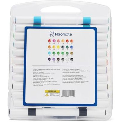 Neomate 24 Pcs Dual-Tip Acrylic Markers Set | Non-Toxic Art Supplies for Kids & Adults | Brush and Fine Tips for Drawing & Sketching | Includes Carry Case for Easy Storage | Ideal for Coloring Books