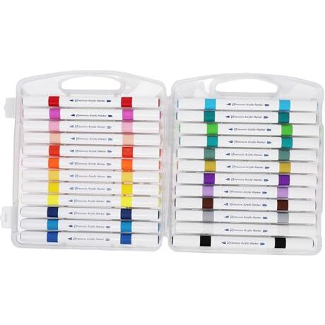 Neomate 24 Pcs Dual-Tip Acrylic Markers Set | Non-Toxic Art Supplies for Kids & Adults | Brush and Fine Tips for Drawing & Sketching | Includes Carry Case for Easy Storage | Ideal for Coloring Books