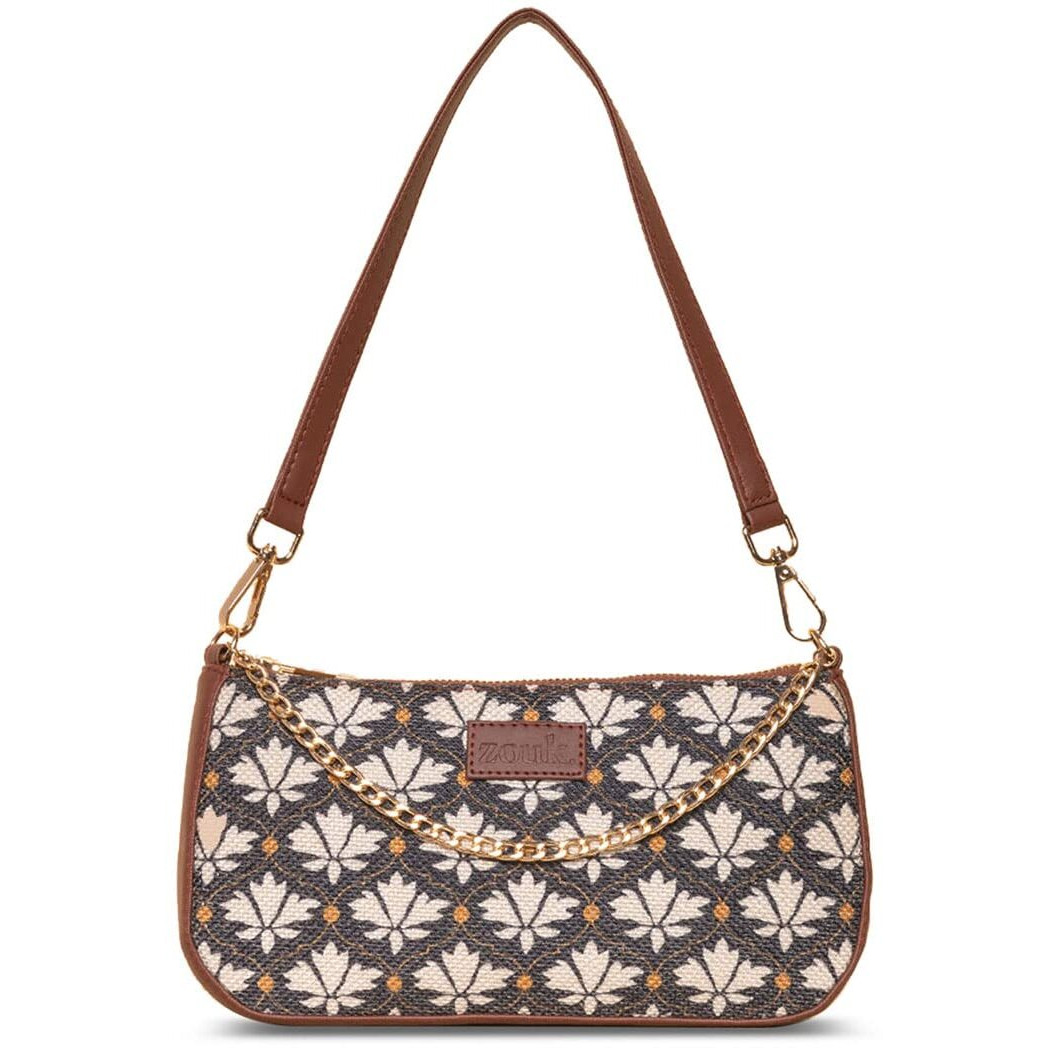 ZOUK Motif Printed Women's Handcrafted Vegan Leather Black and White Casual Mini Shoulder Bag