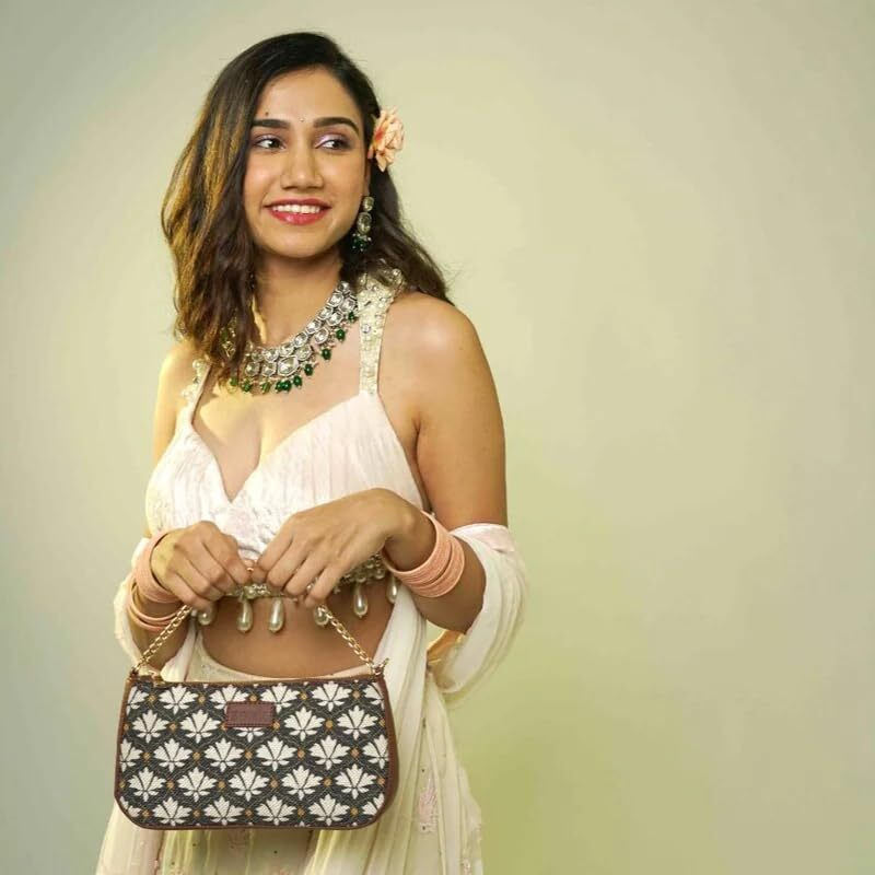 ZOUK Motif Printed Women's Handcrafted Vegan Leather Black and White Casual Mini Shoulder Bag