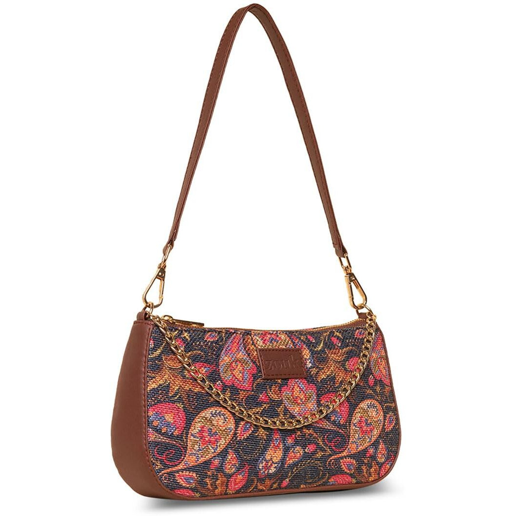 ZOUK Paisley Printed Women's Handcrafted Vegan Leather Casual Mini Shoulder Bag Pink