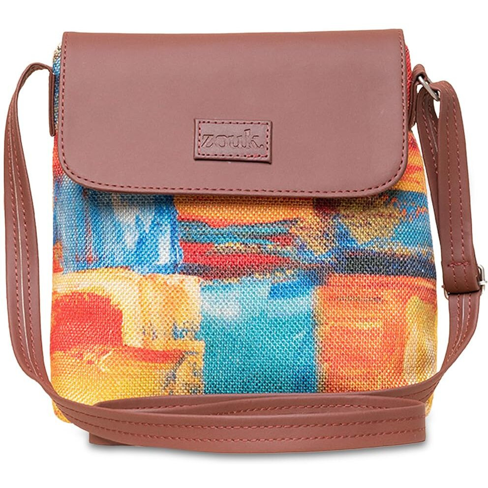 ZOUK Abstract Amaze Printed Women's Hand Crafted Vegan Leather Multicolour Flap Sling Bag