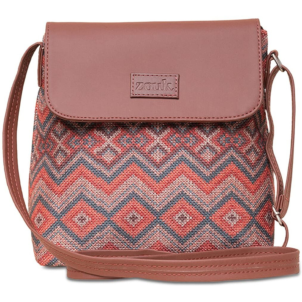 ZOUK Gwalior Weaves Motif Printed Women's Hand Crafted Vegan Leather Multicolour Flap Sling Bag