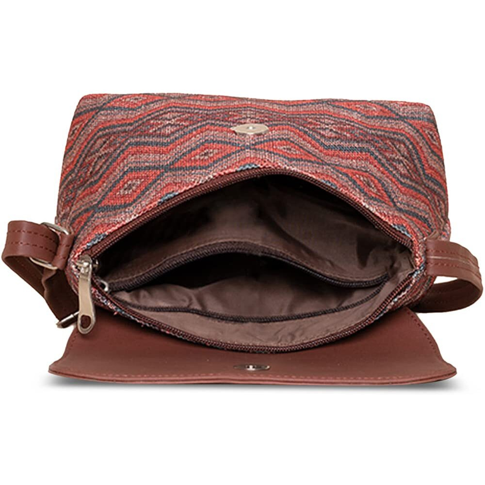 ZOUK Gwalior Weaves Motif Printed Women's Hand Crafted Vegan Leather Multicolour Flap Sling Bag
