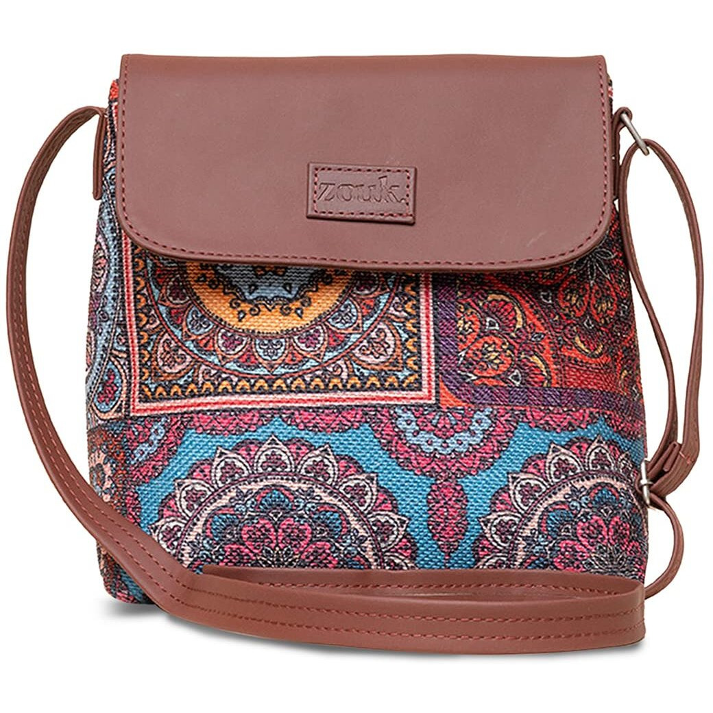 ZOUK Multicolor Mandala Printed Women's Hand Crafted Vegan Leather Multicolour Flap Sling Bag