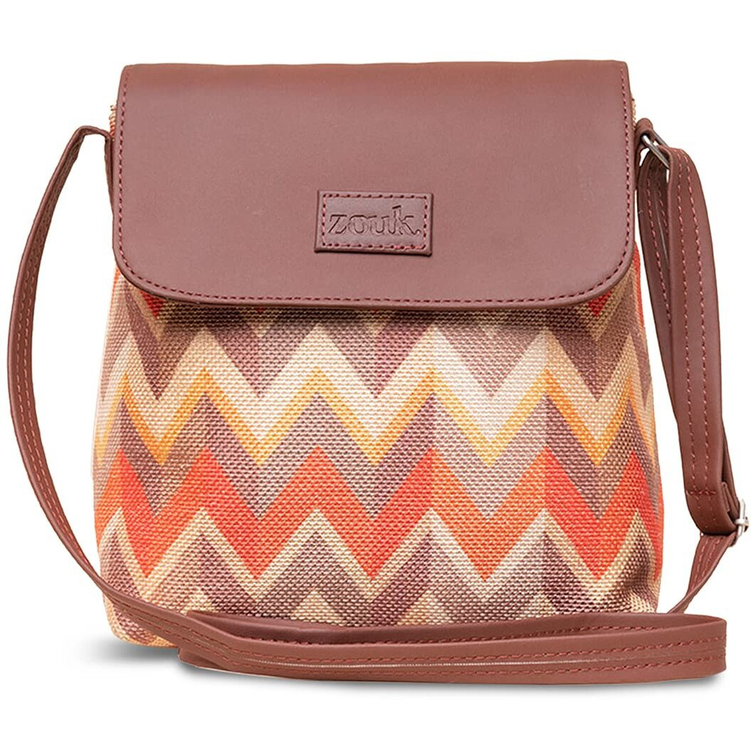 ZOUK Tidal Wave Printed Women's Hand Crafted Vegan Leather Multicolour Flap Sling Bag