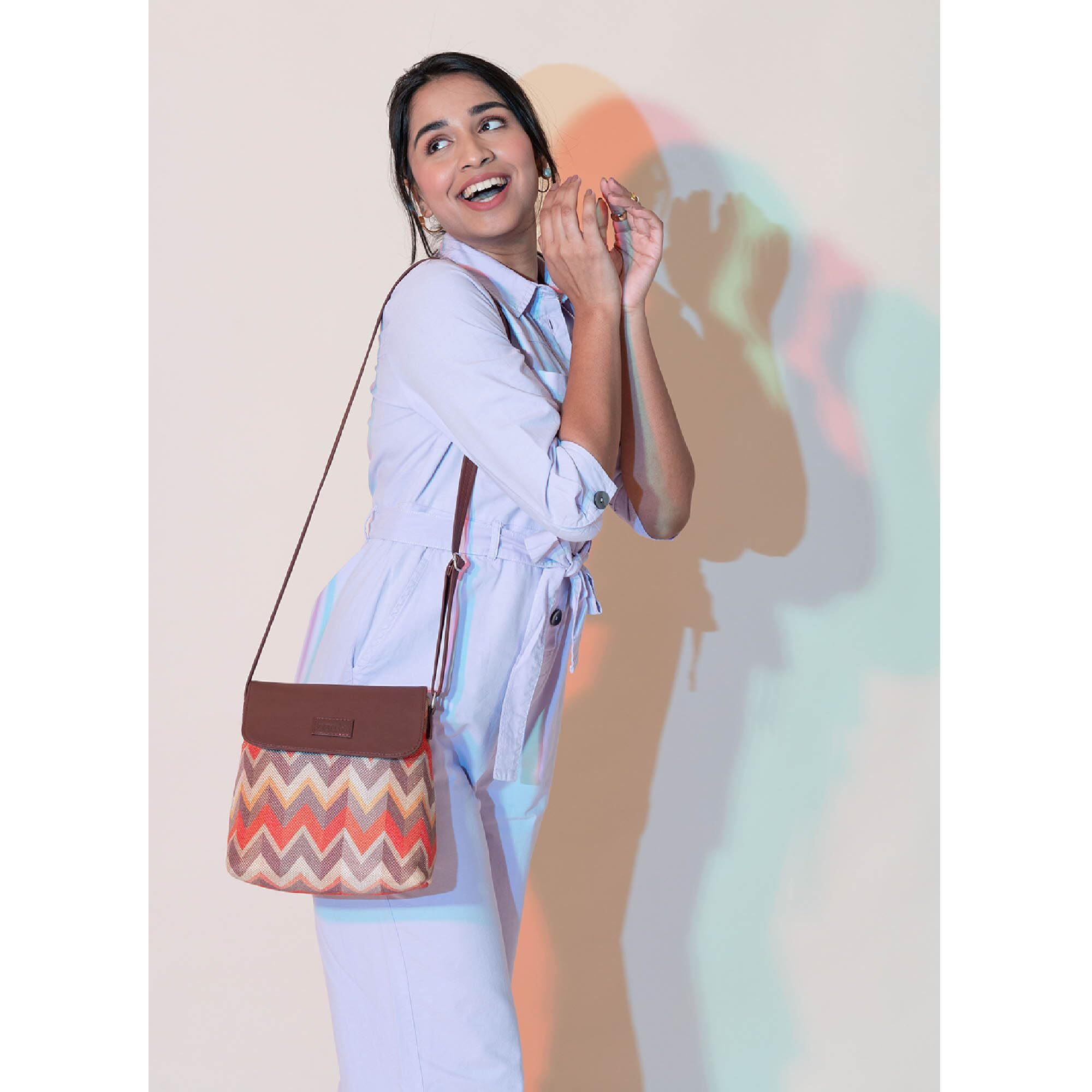 ZOUK Tidal Wave Printed Women's Hand Crafted Vegan Leather Multicolour Flap Sling Bag