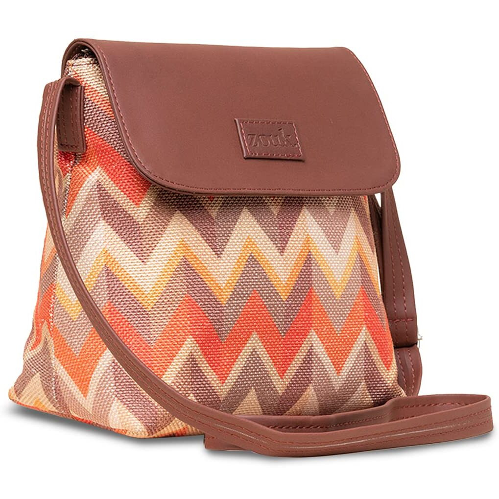 ZOUK Tidal Wave Printed Women's Hand Crafted Vegan Leather Multicolour Flap Sling Bag