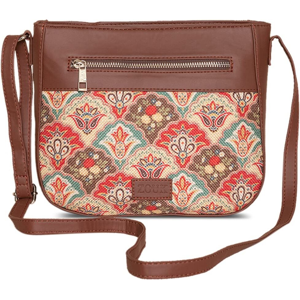 ZOUK Women's Handcrafted Multicolor Mughal Art Printed U Shaped Sling Bag