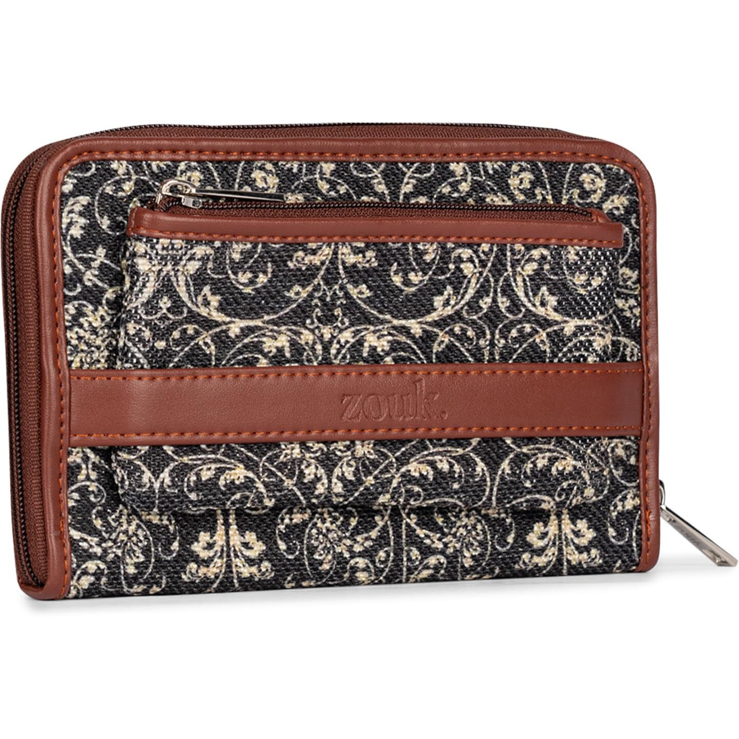 ZOUK Women's Vegan Leather and Jute Lattice Lace Print Handmade Classic Wallet with Mobile Phone Pocket (Multicolour)