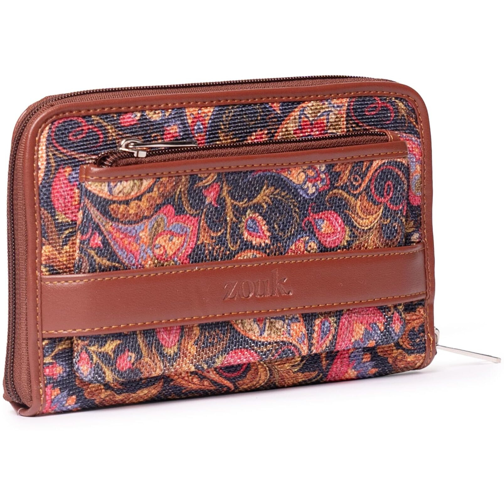 ZOUK Women's Vegan Leather and Jute Handmade Classic Wallet with Mobile Phone Pocket (Multicolour)