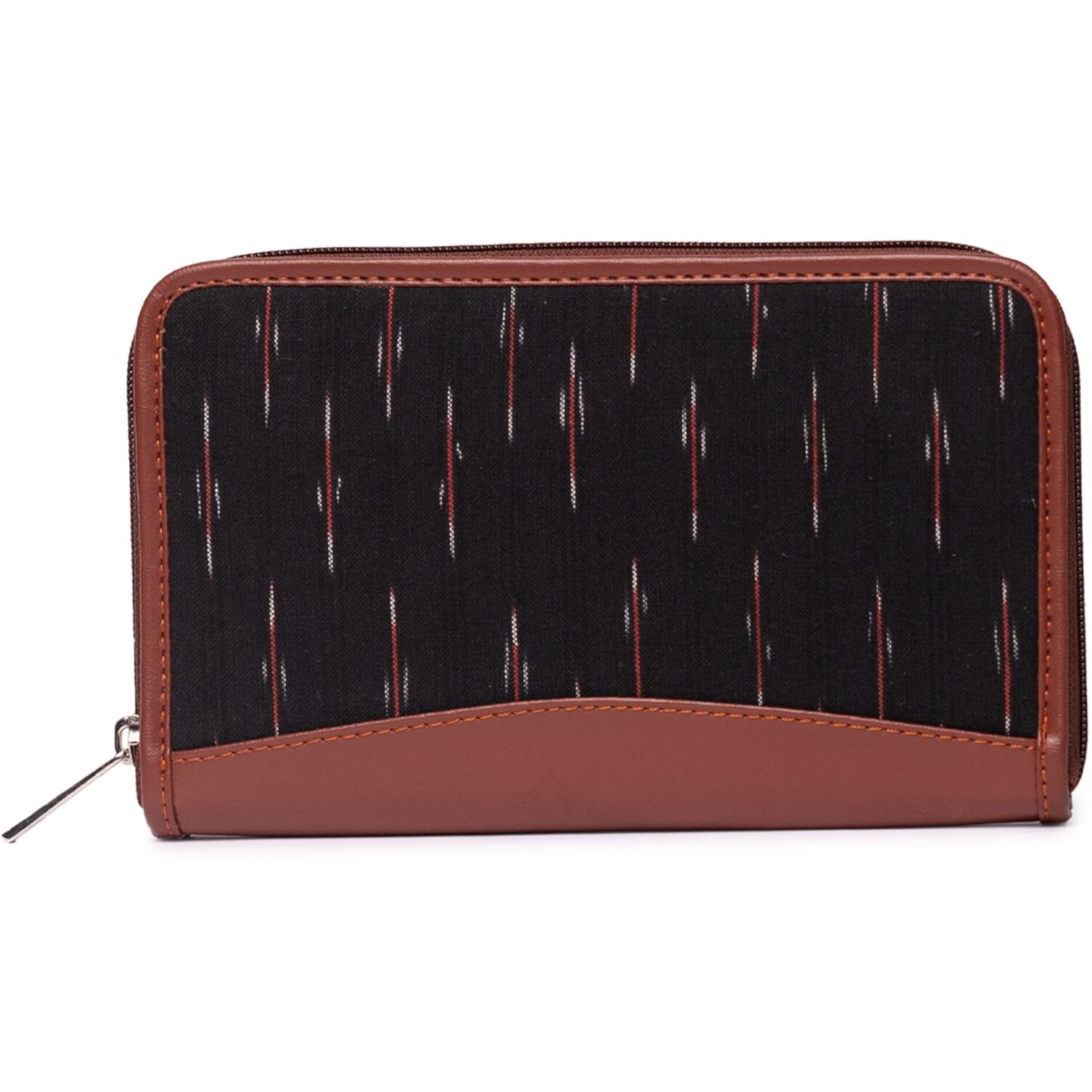 ZOUK Ikat Wallets for Women - Handmade Wallets for Females - Vegan Leather and Ikat Purse for Ladies - Clutch with Indian Print - Wallets for Mobile Phones - Ikat GreRed Print