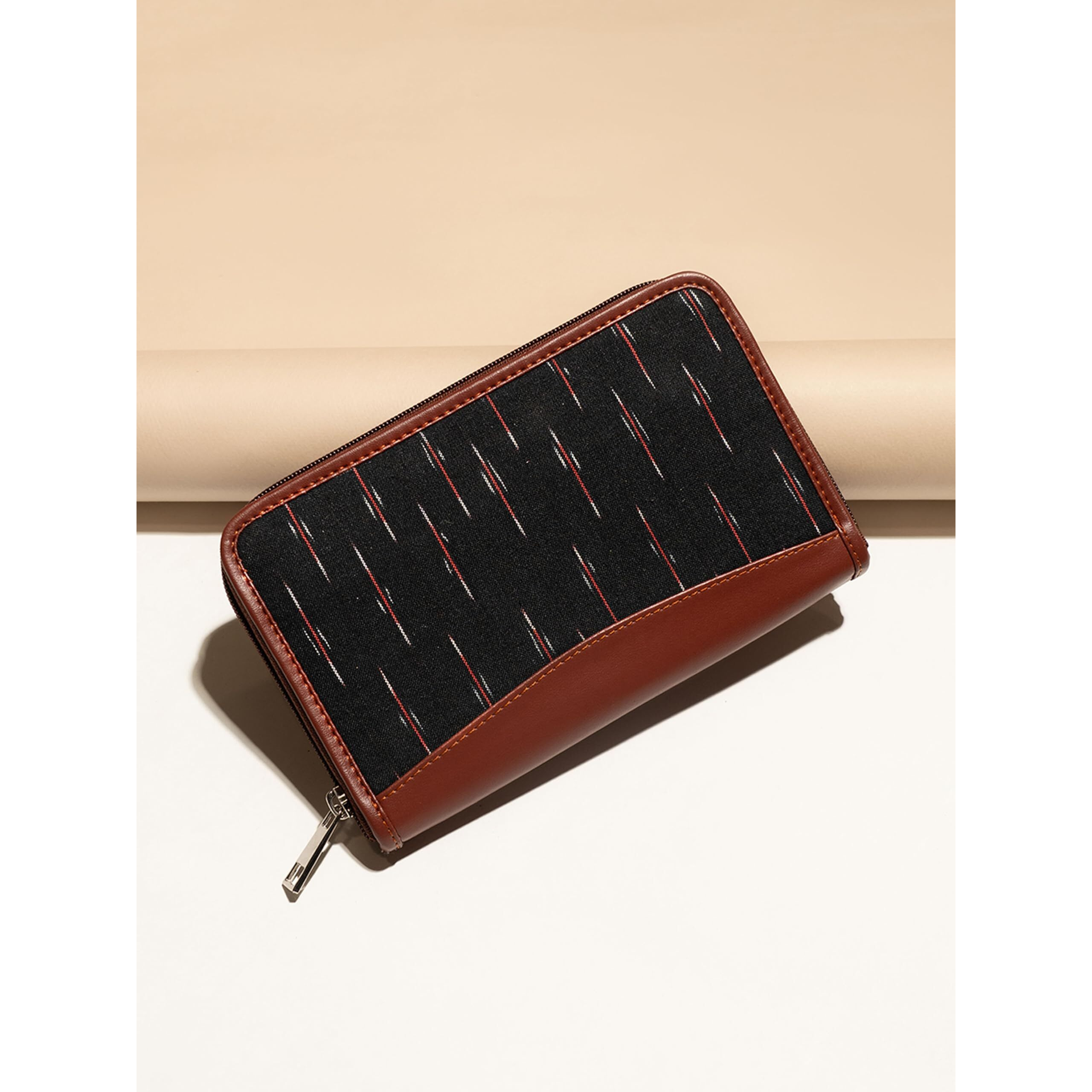 ZOUK Ikat Wallets for Women - Handmade Wallets for Females - Vegan Leather and Ikat Purse for Ladies - Clutch with Indian Print - Wallets for Mobile Phones - Ikat GreRed Print