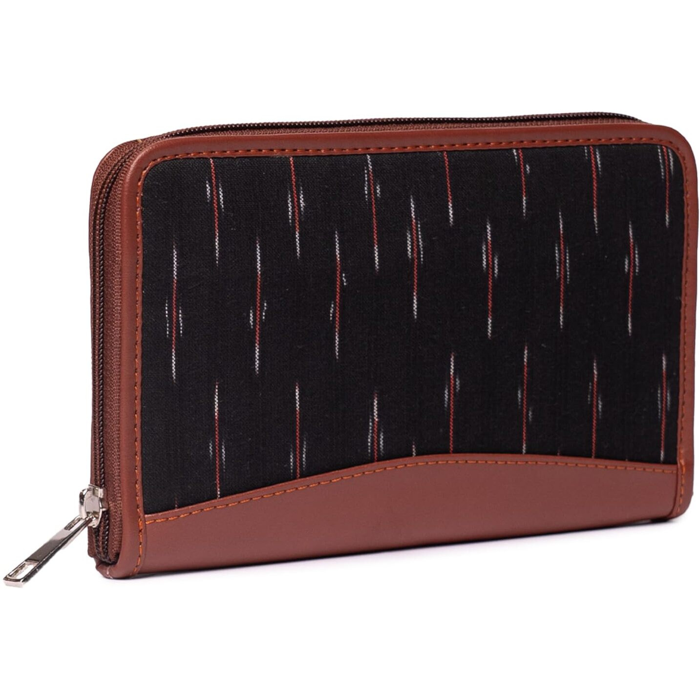 ZOUK Ikat Wallets for Women - Handmade Wallets for Females - Vegan Leather and Ikat Purse for Ladies - Clutch with Indian Print - Wallets for Mobile Phones - Ikat GreRed Print