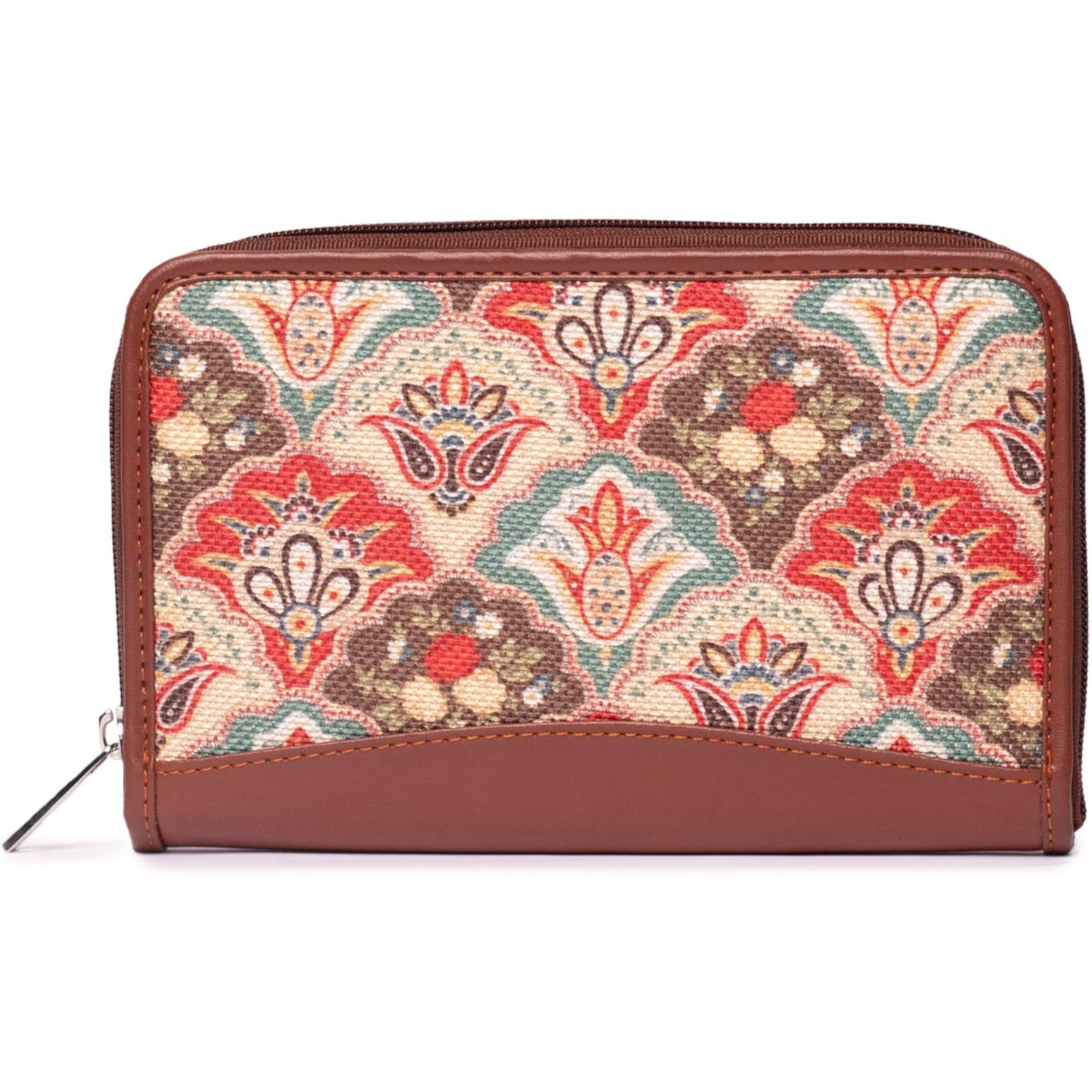 ZOUK Women's Handmade Vegan Leather Wallets and Jute Purse for Ladies - Clutch with Indian Print - Wallets for Mobile Phones