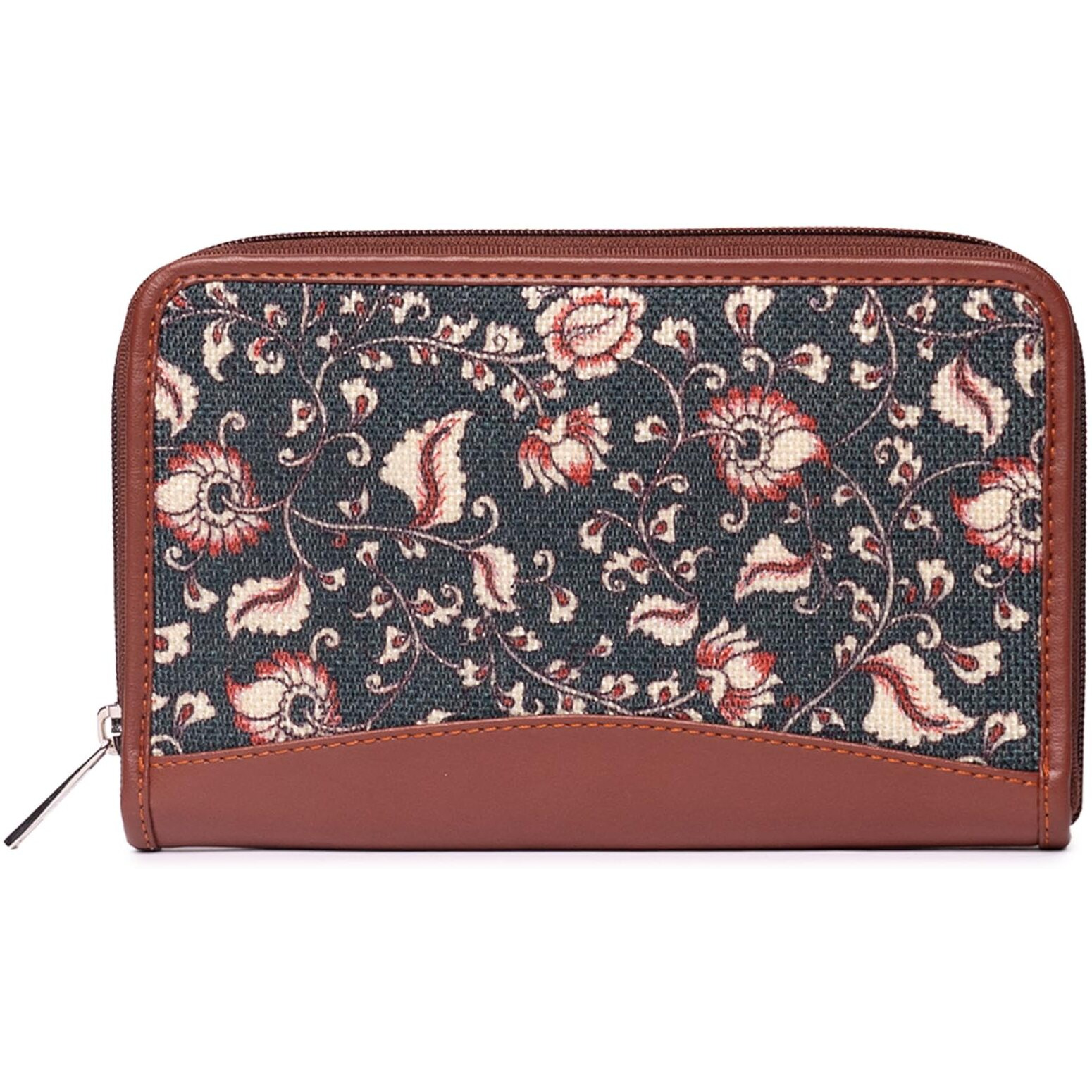 ZOUK Women's Handcrafted Blue Kalamkari Classic Chain Wallet for Mobile Phones