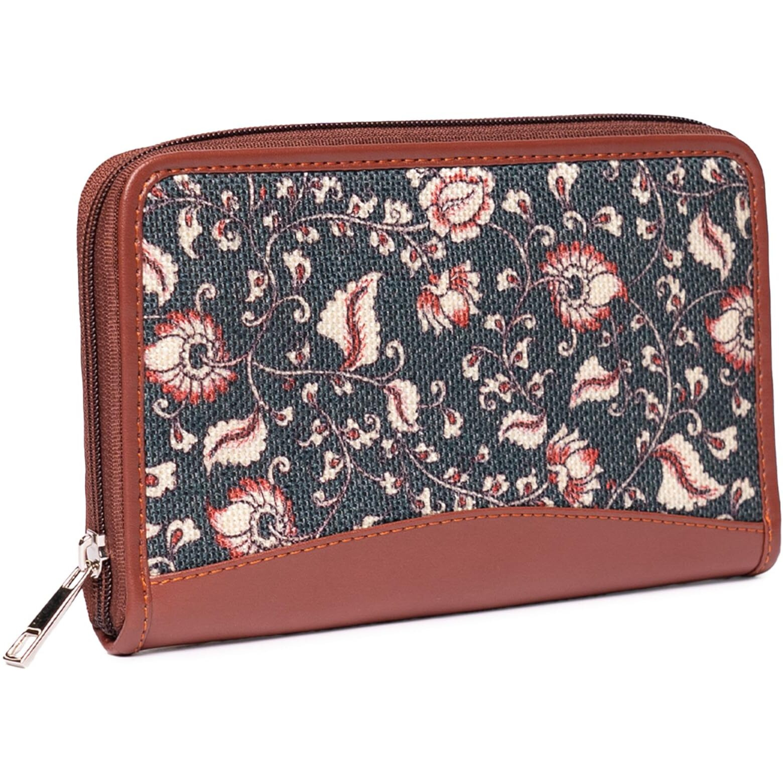 ZOUK Women's Handcrafted Blue Kalamkari Classic Chain Wallet for Mobile Phones